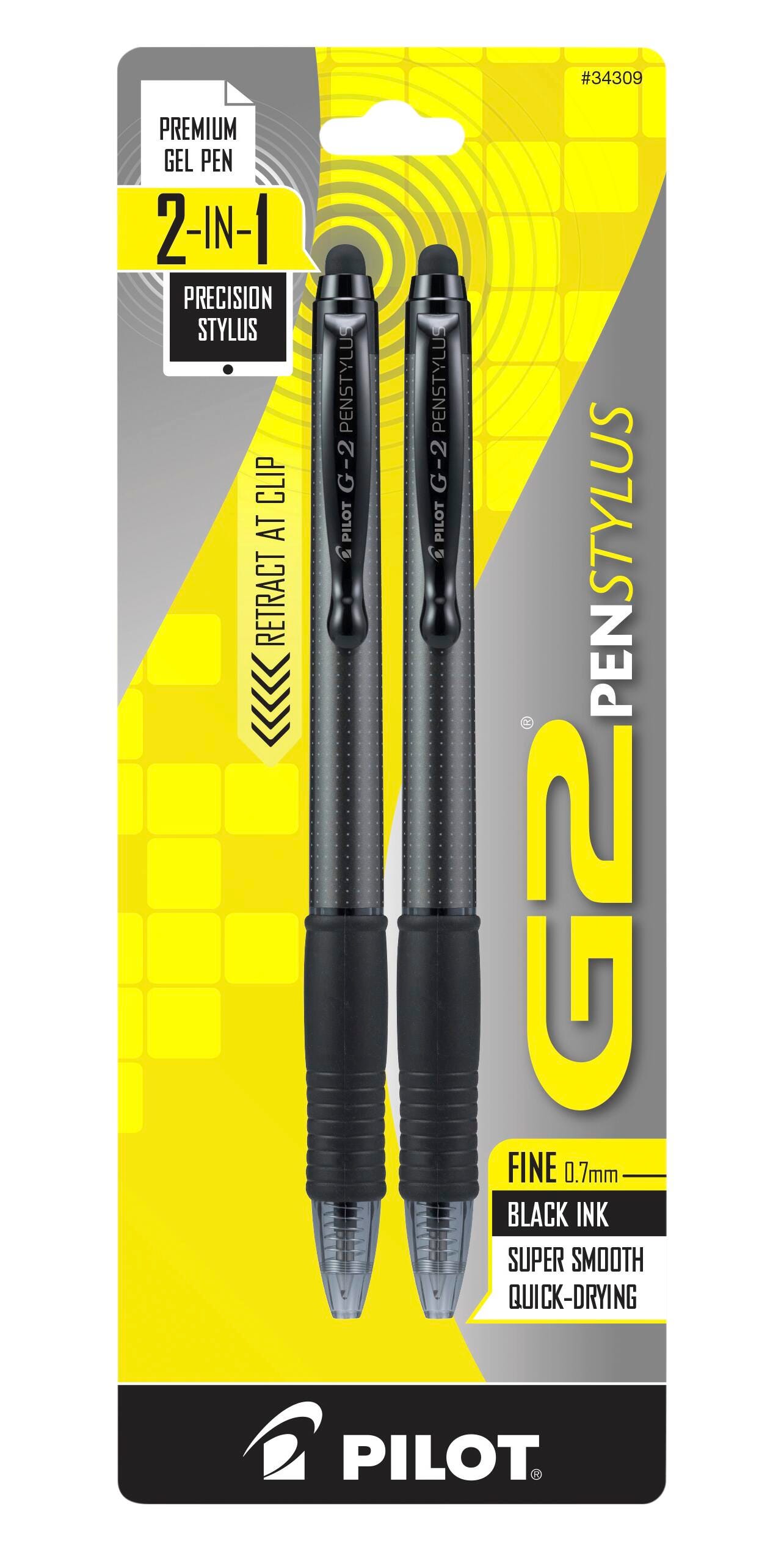 PEN PILOT G2 RT STYLUS BLACK/GRAY PACK OF 2