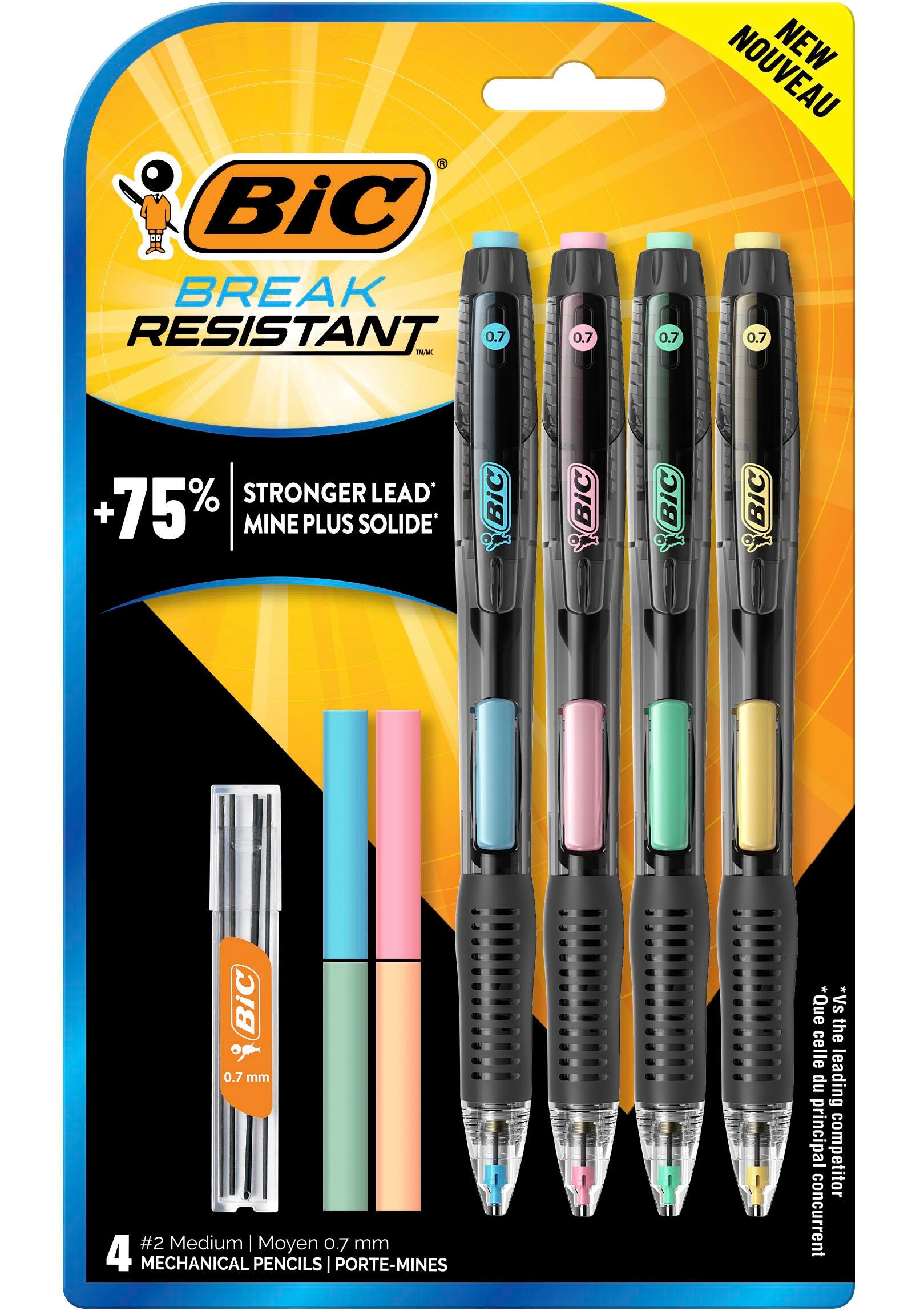 PENCIL MECHANICAL BIC BREAK RESISTANT 0.7MM PACK OF 4