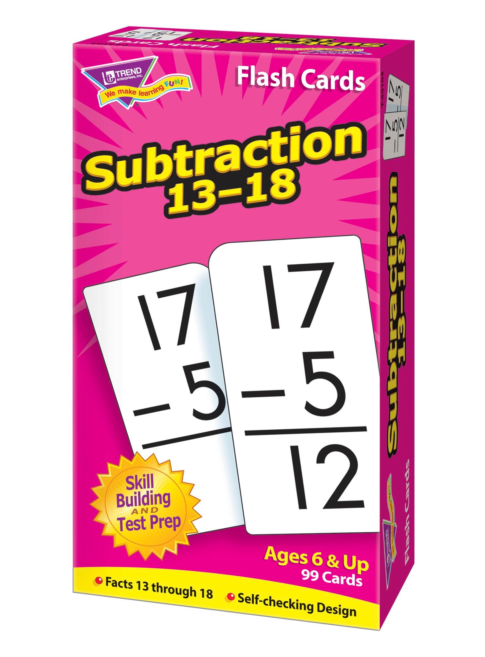 FLASH CARDS 13-18 SUBTRACTION 3X6 IN 99 CARDS