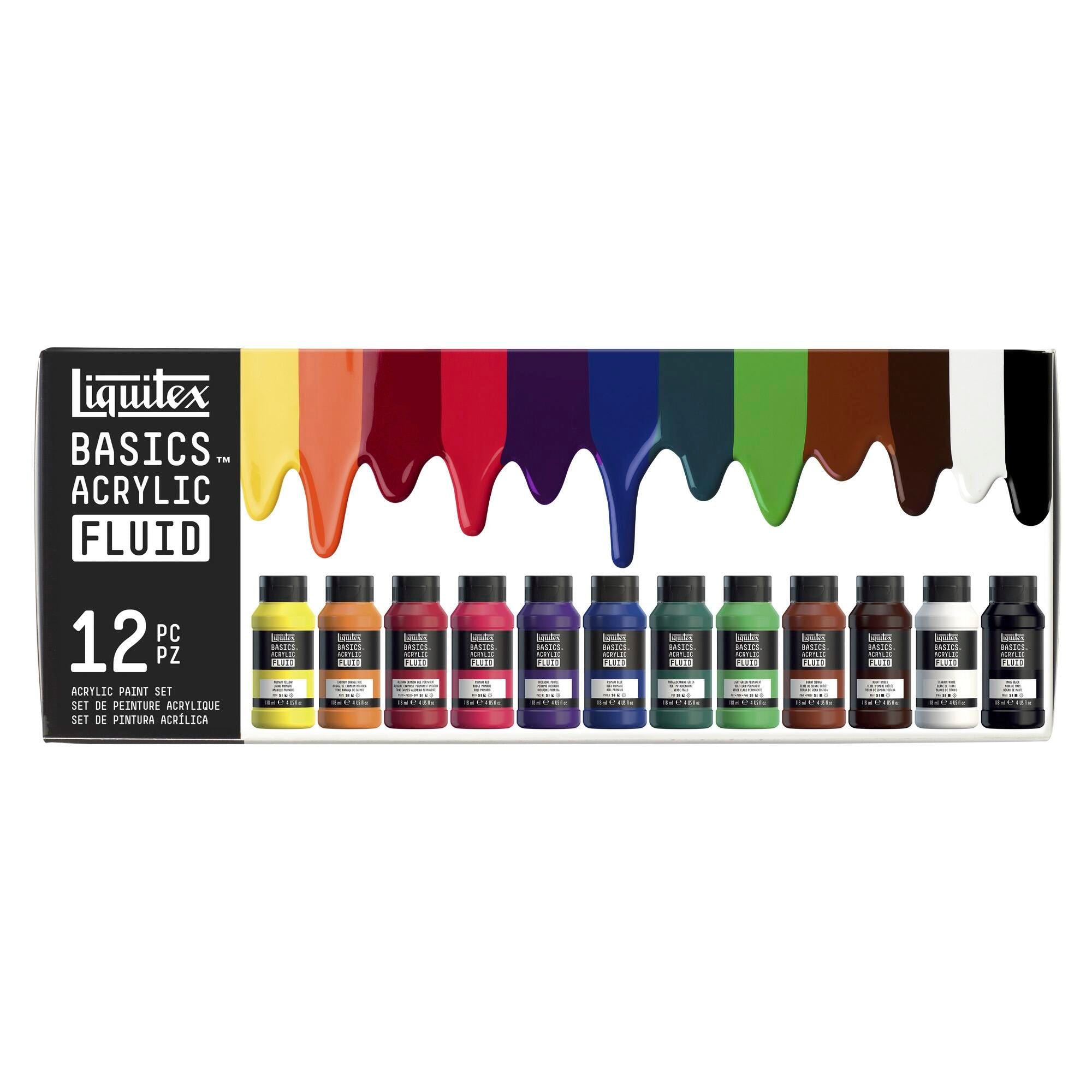 PAINT ACRYLIC LIQUITEX BASICS FLUID 4 OZ SET OF 12