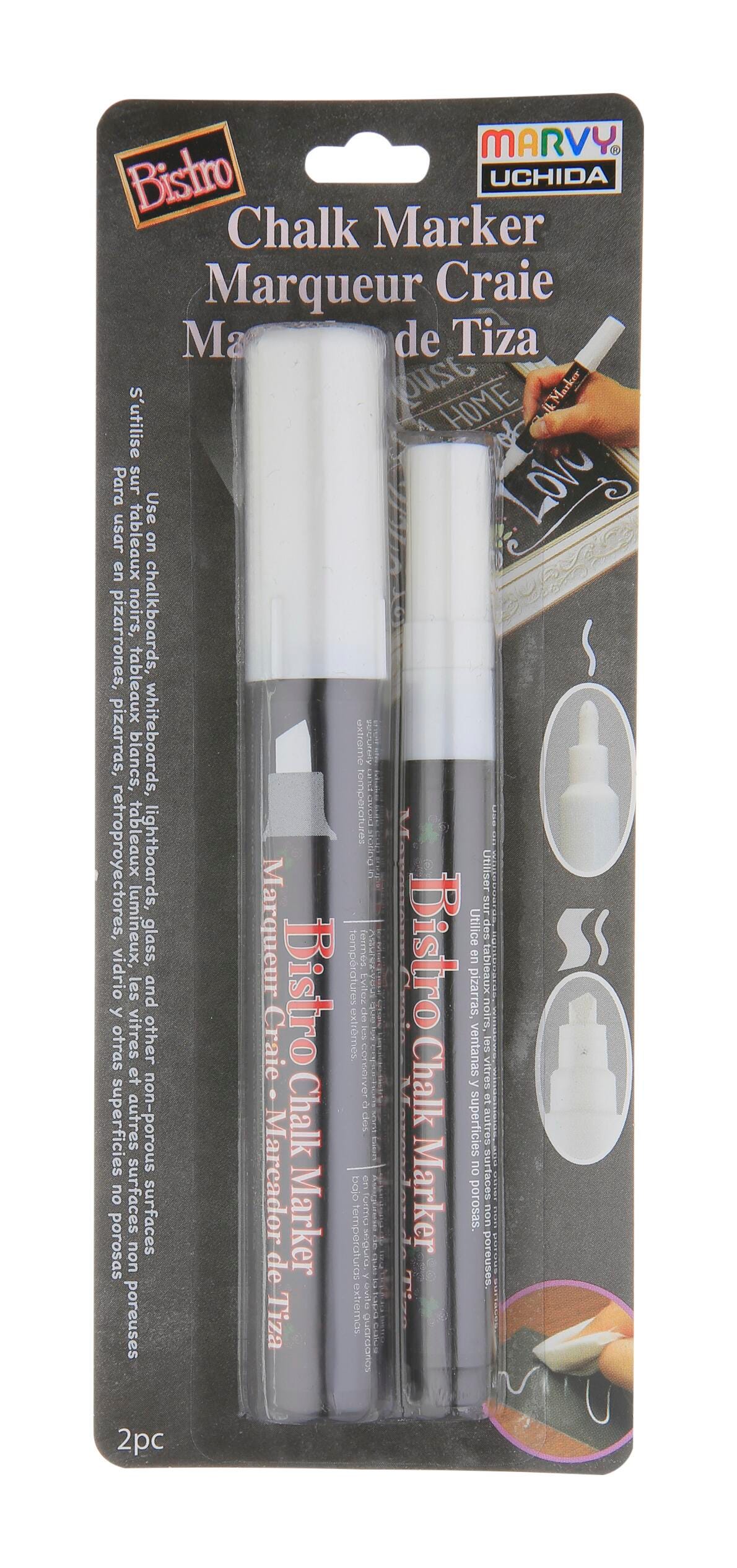 CHALK MARKER MARVY 3MM FINE/6MM CHISEL WHITE SET OF 2