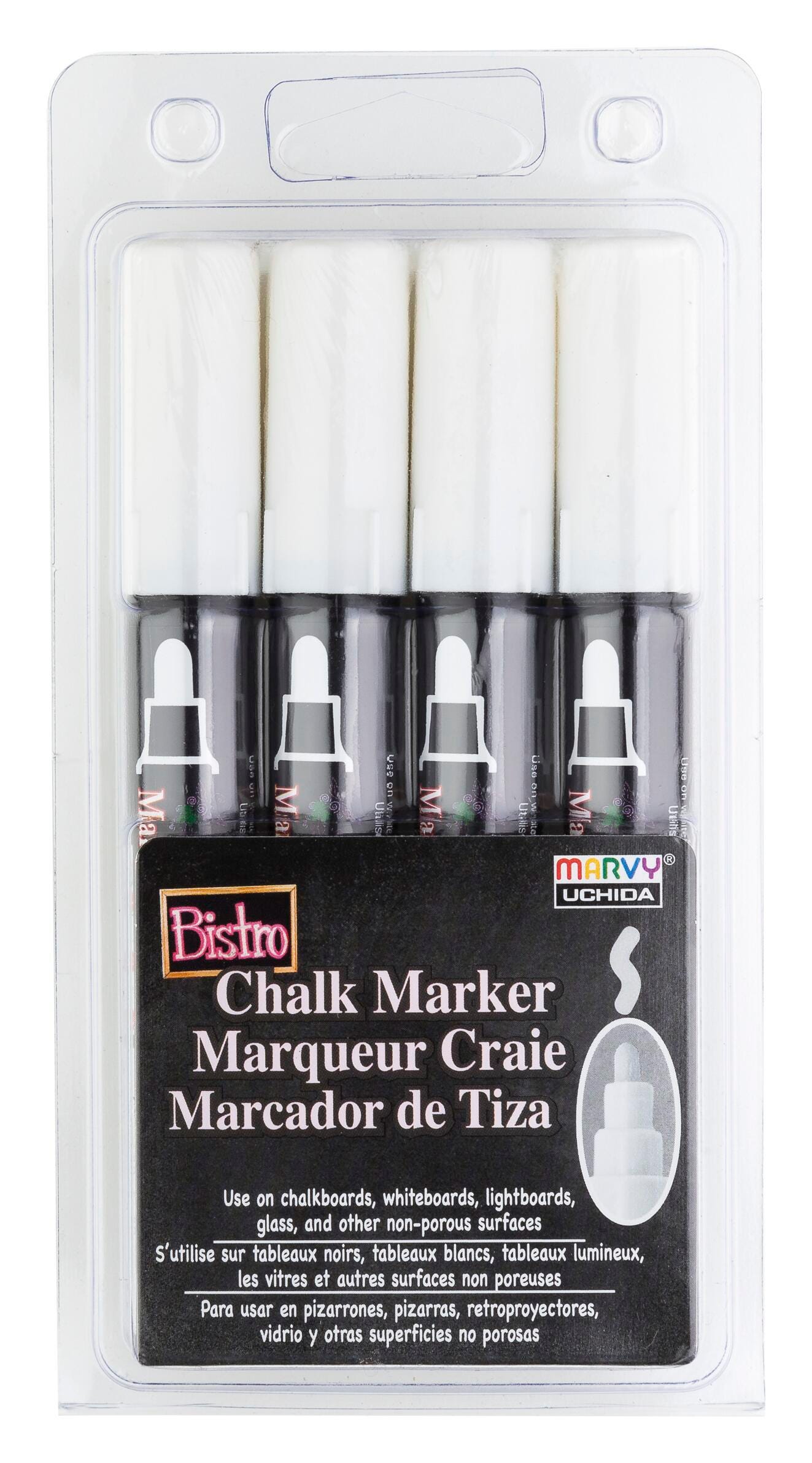 CHALK MARKER MARVY 6MM POINT TIP WHITE PACK OF 4