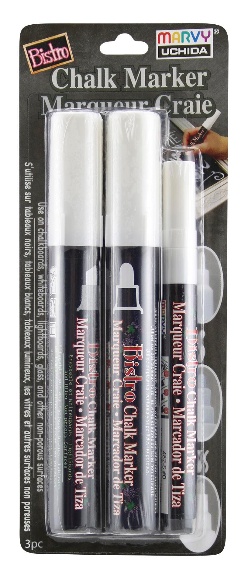 CHALK MARKER MARVY 3MM FINE/6MM BROAD/6MM CHISEL WHITE SET OF 3