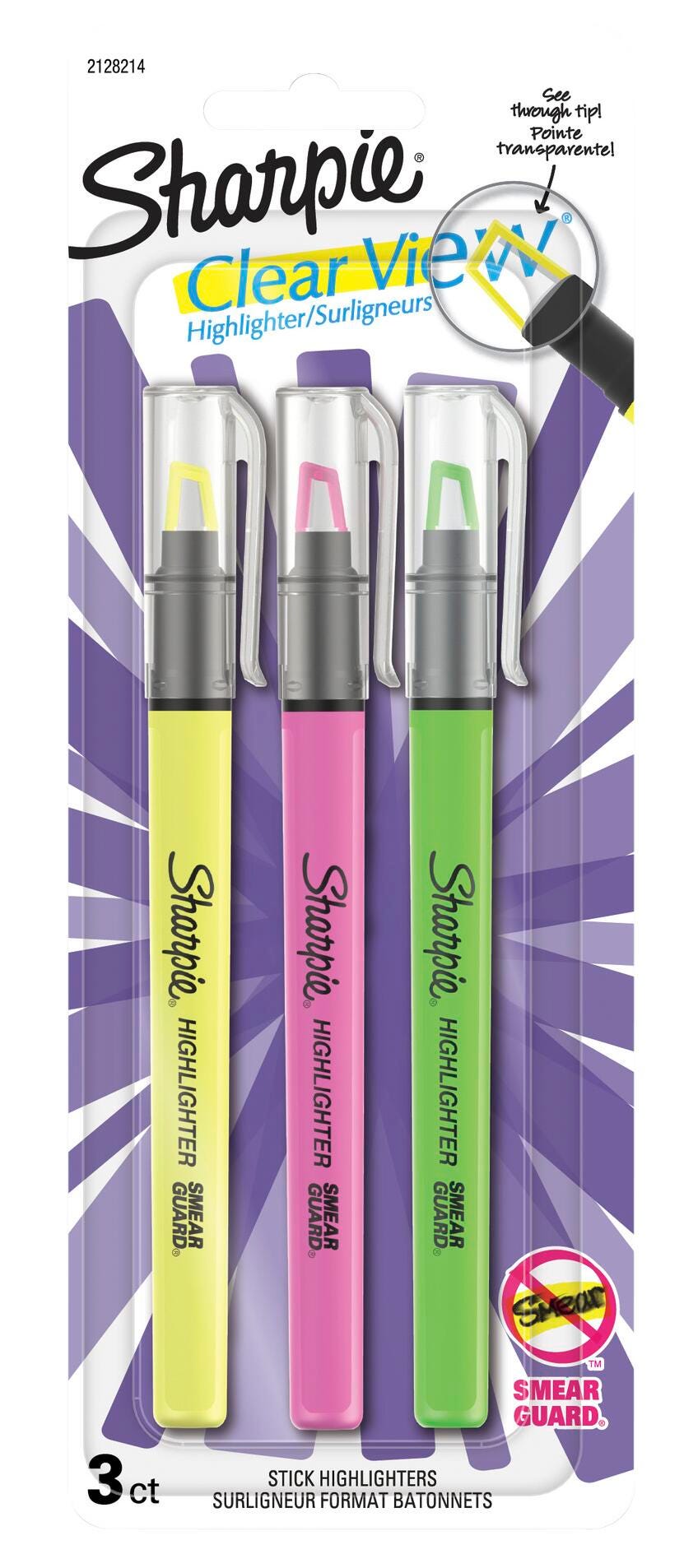 HIGHLIGHTER SHARPIE CLEAR VIEW STICK ASST SET OF 3