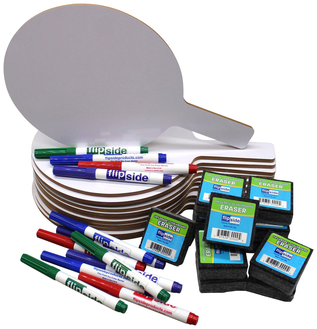 DRY ERASE ANSWER PADDLE 8X9.75 ERASERS AND ASST MARKERS CLASS SET OF 36
