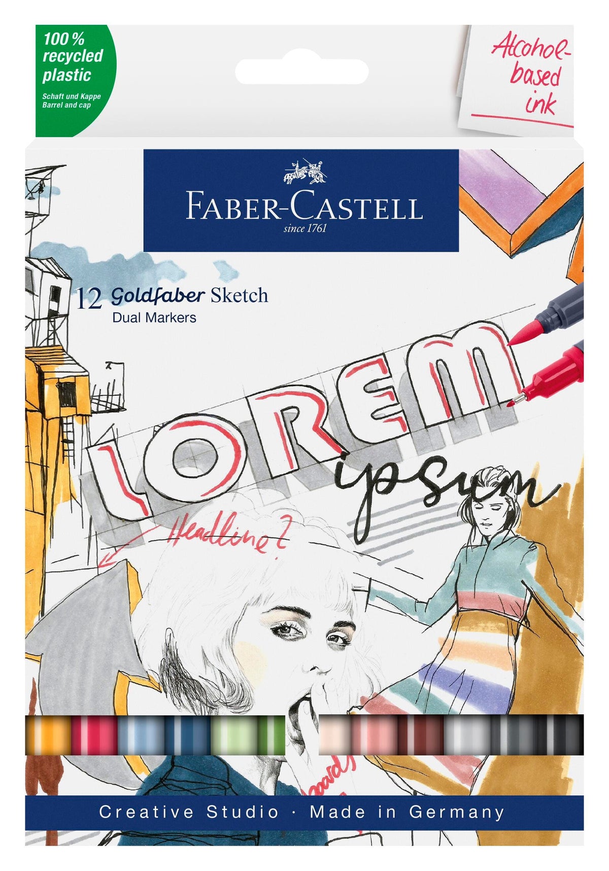 MARKERS FABER-CASTELL GOLDFABER ALCOHOL DUAL END ASST SKETCH SET OF 12