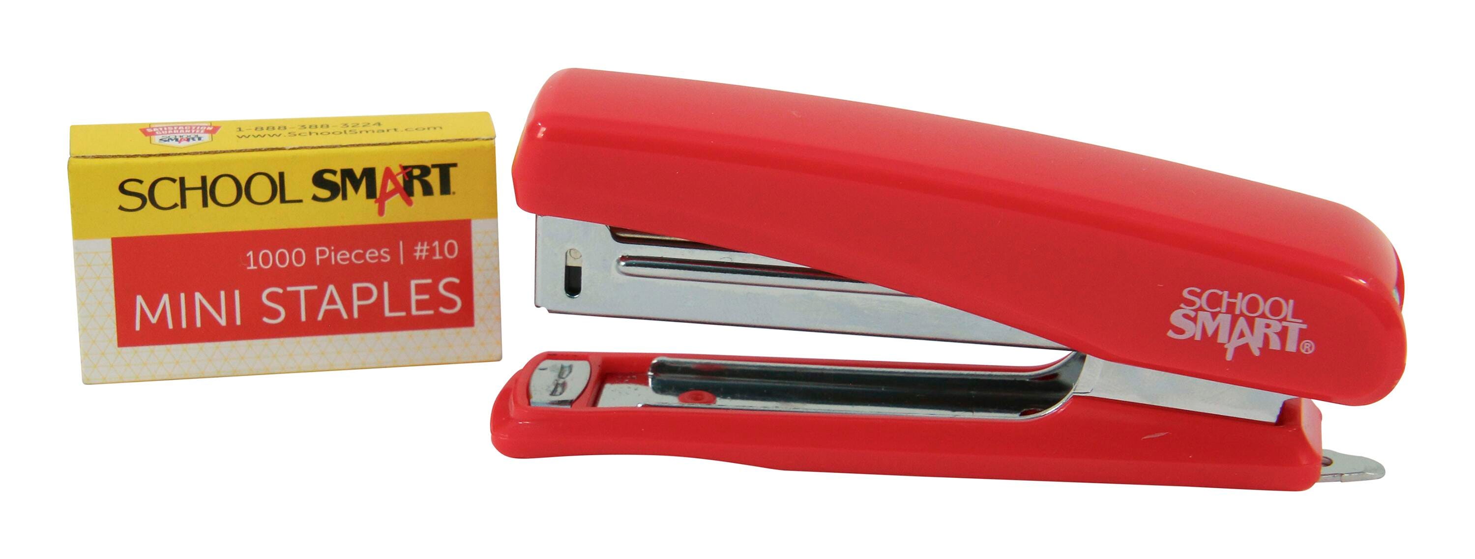 STAPLER MINI STAPLER SET SCHOOL SMART W/1000 STAPLES RED