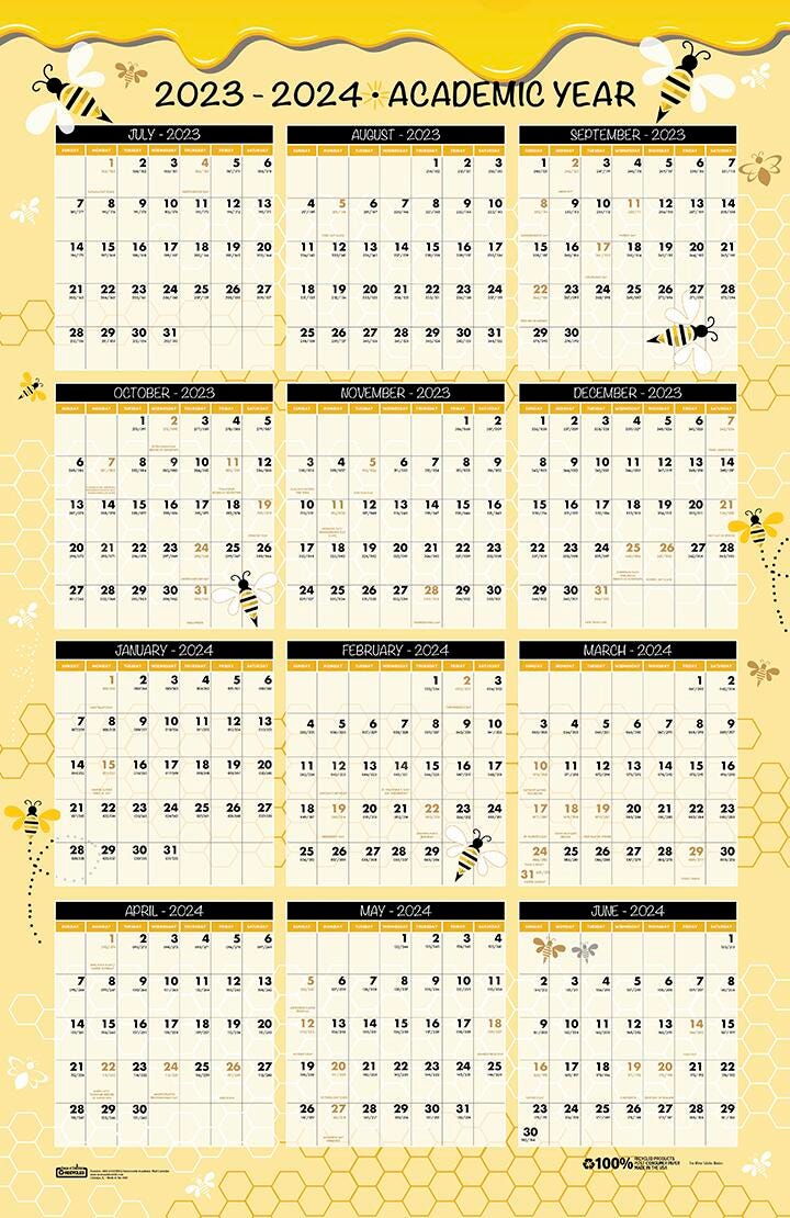 CALENDAR WALL ACADEMIC 12 MONTH 24X37 IN HONEYCOMB JULY24-JUNE25