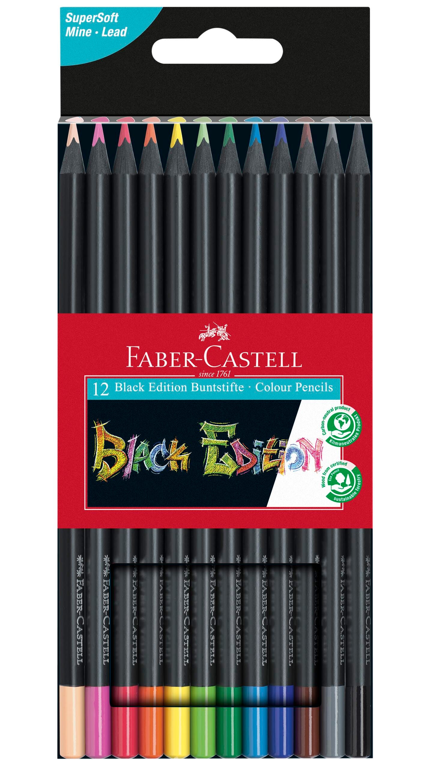 PENCILS COLORED FABER CASTELL BLACK EDITION ASST COLORS SET OF 12