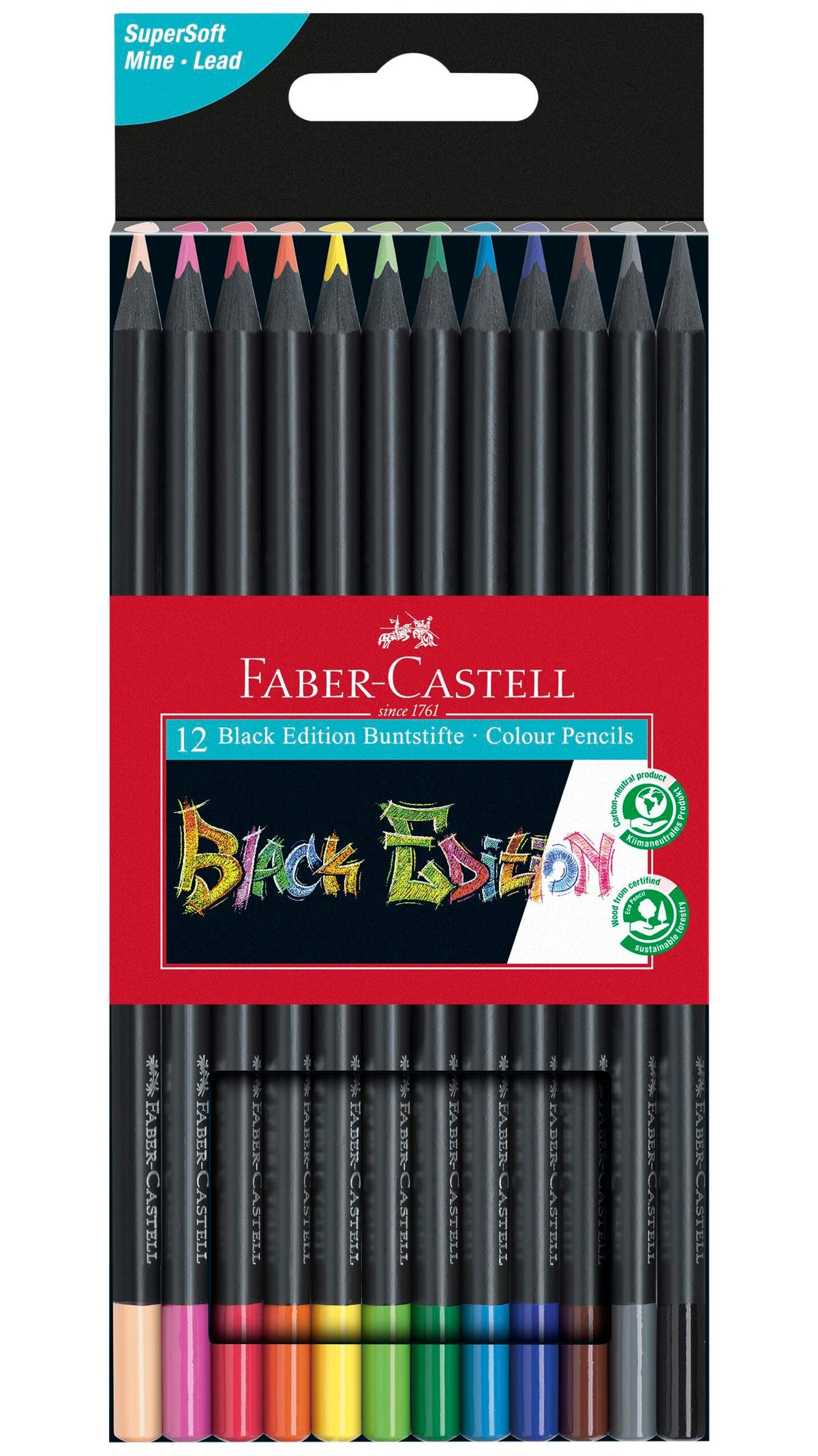 PENCILS COLORED FABER CASTELL BLACK EDITION ASST COLORS SET OF 12