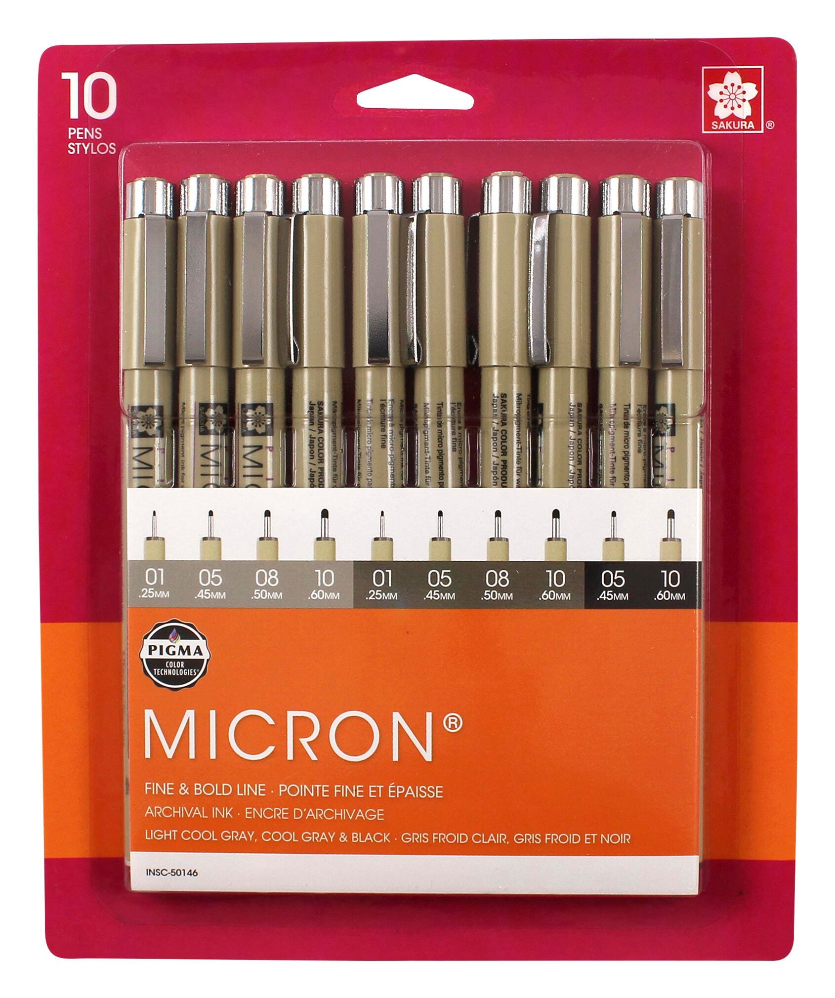 PEN PIGMA MICRON GRAY AND BLACK ASST NIBS PACK OF 10