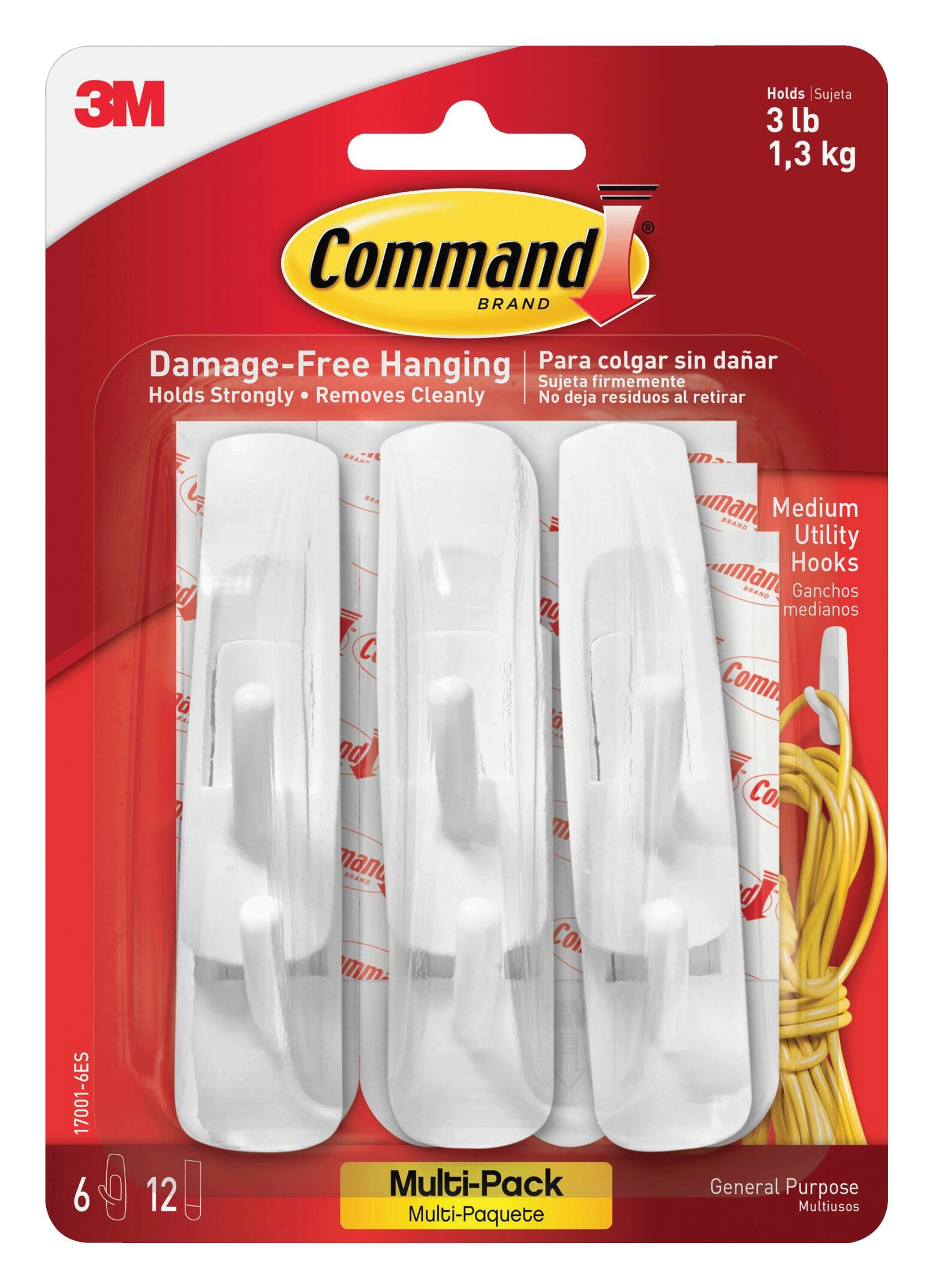 HOOK COMMAND ADHESIVE MEDIUM WHITE PACK OF 6