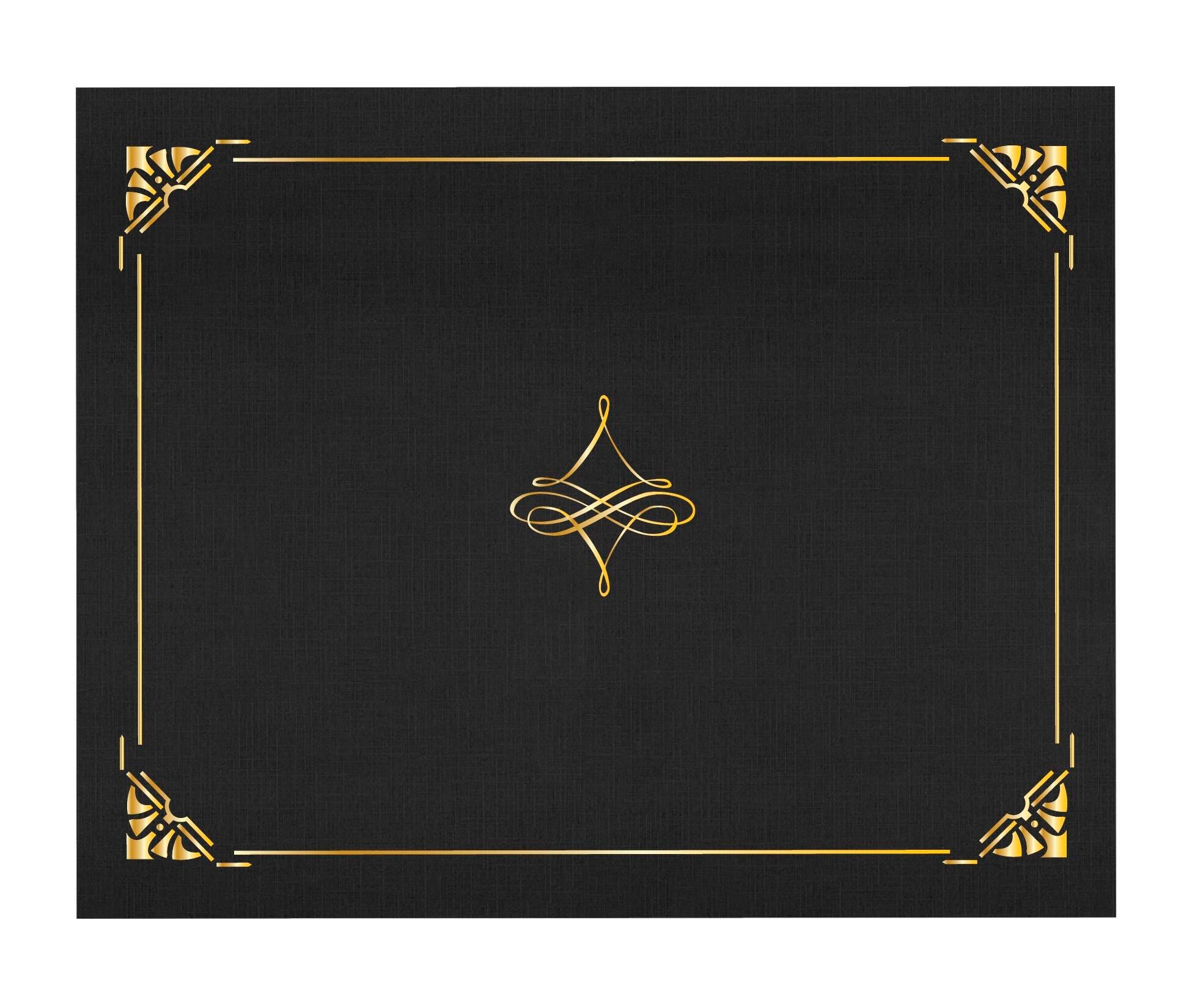DOCUMENT COVER - ART DECO BLACK LINEN CERTIFICATE COVERS GOLD FOIL 8.75 X11.25 IN - 5 PACK