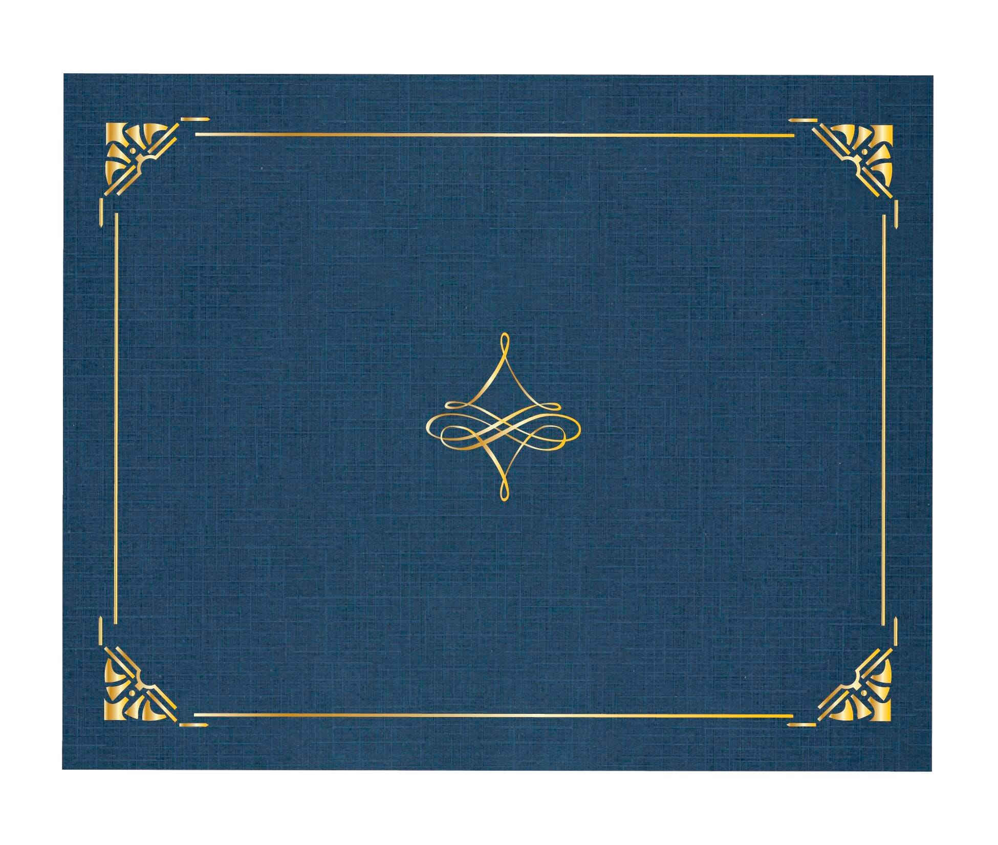 DOCUMENT COVER - ART DECO NAVY BLUE LINEN CERTIFICATE COVERS GOLD FOIL 8.75 X11.25 IN - 5 PACK