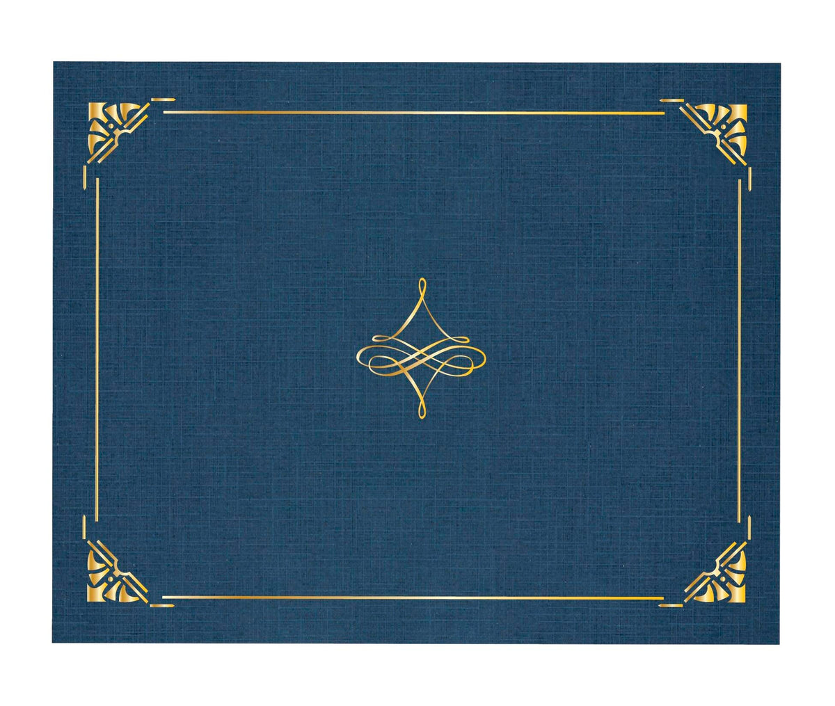 DOCUMENT COVER - ART DECO NAVY BLUE LINEN CERTIFICATE COVERS GOLD FOIL 8.75 X11.25 IN - 5 PACK