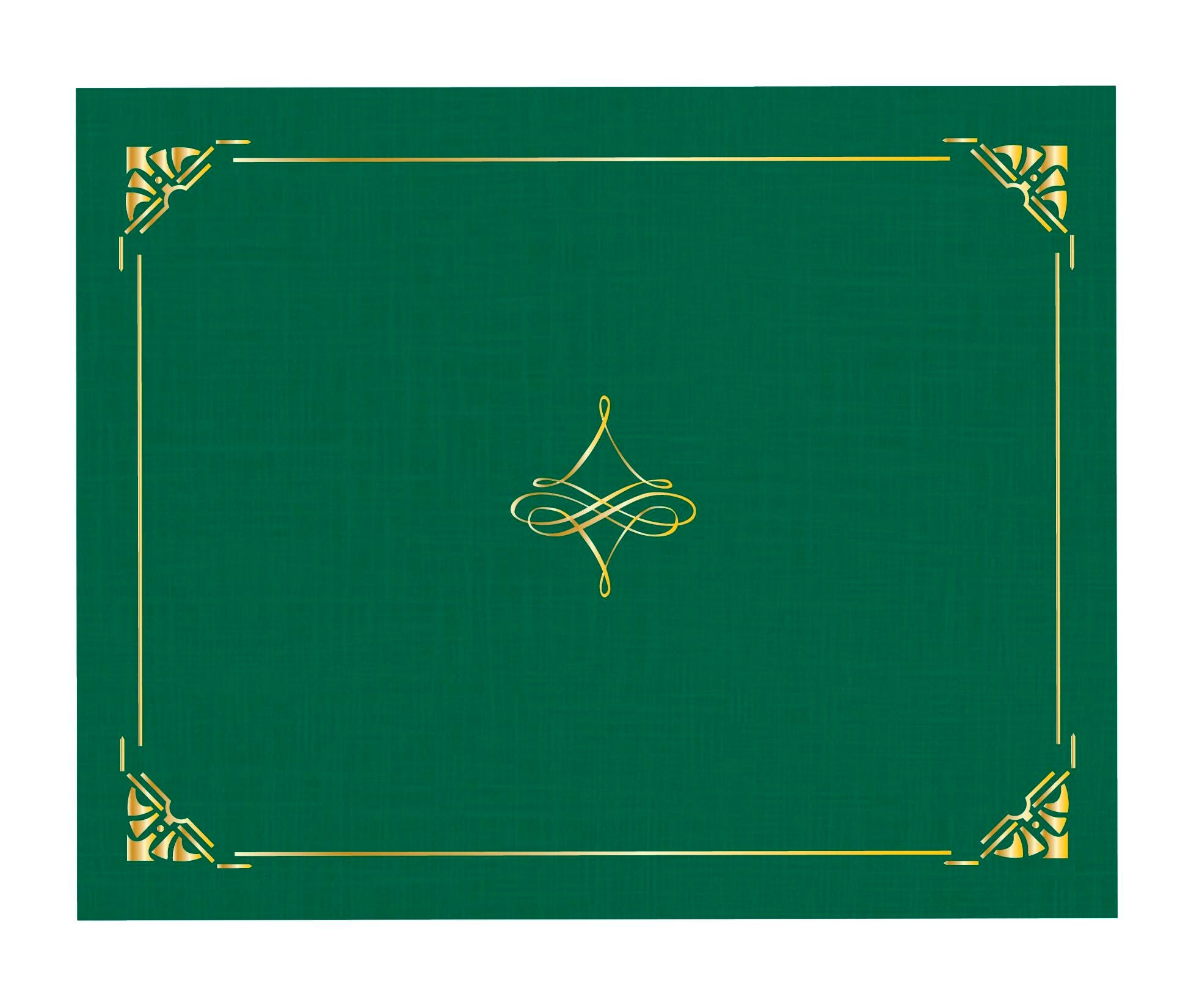 DOCUMENT COVER - ART DECO HUNTER GREEN LINEN CERTIFICATE COVERS GOLD FOIL 8.75 X11.25 IN - 5 PACK