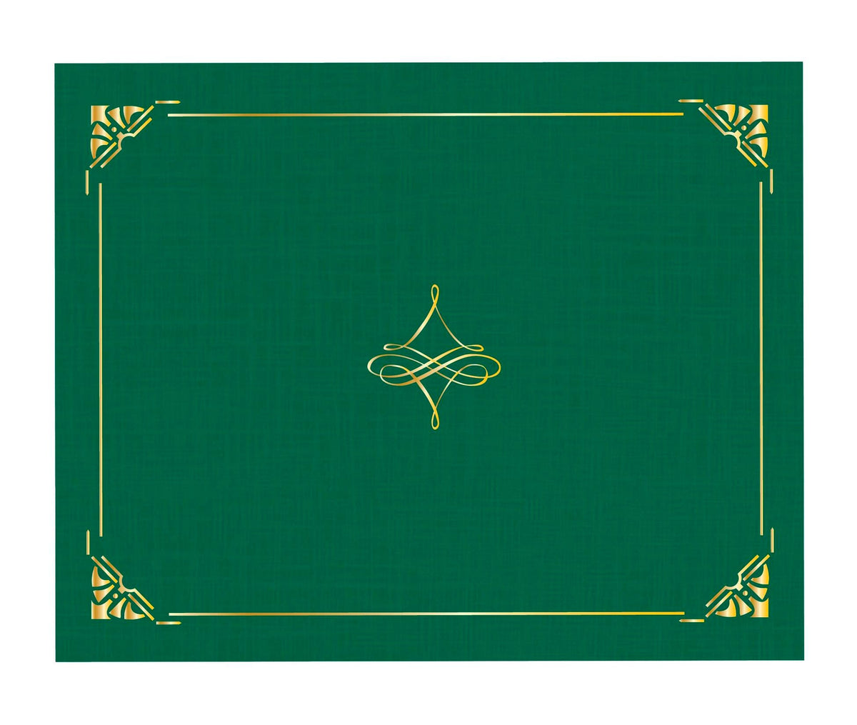 DOCUMENT COVER - ART DECO HUNTER GREEN LINEN CERTIFICATE COVERS GOLD FOIL 8.75 X11.25 IN - 5 PACK