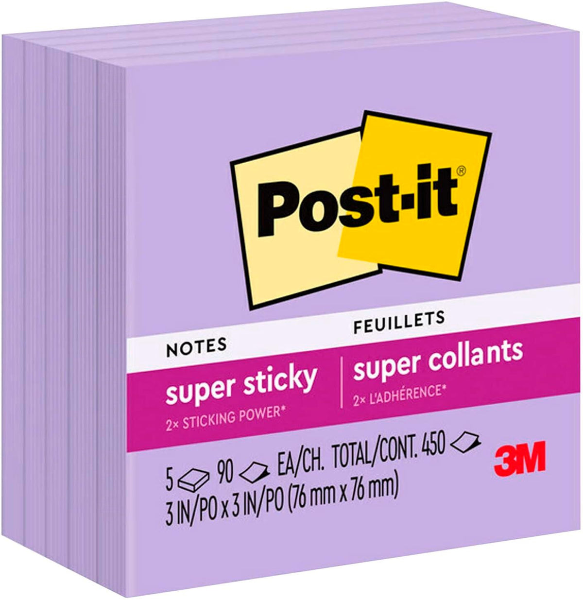NOTES POST-IT 3X3 IN SUPER STICKY ORCHID FROST PACK OF 5