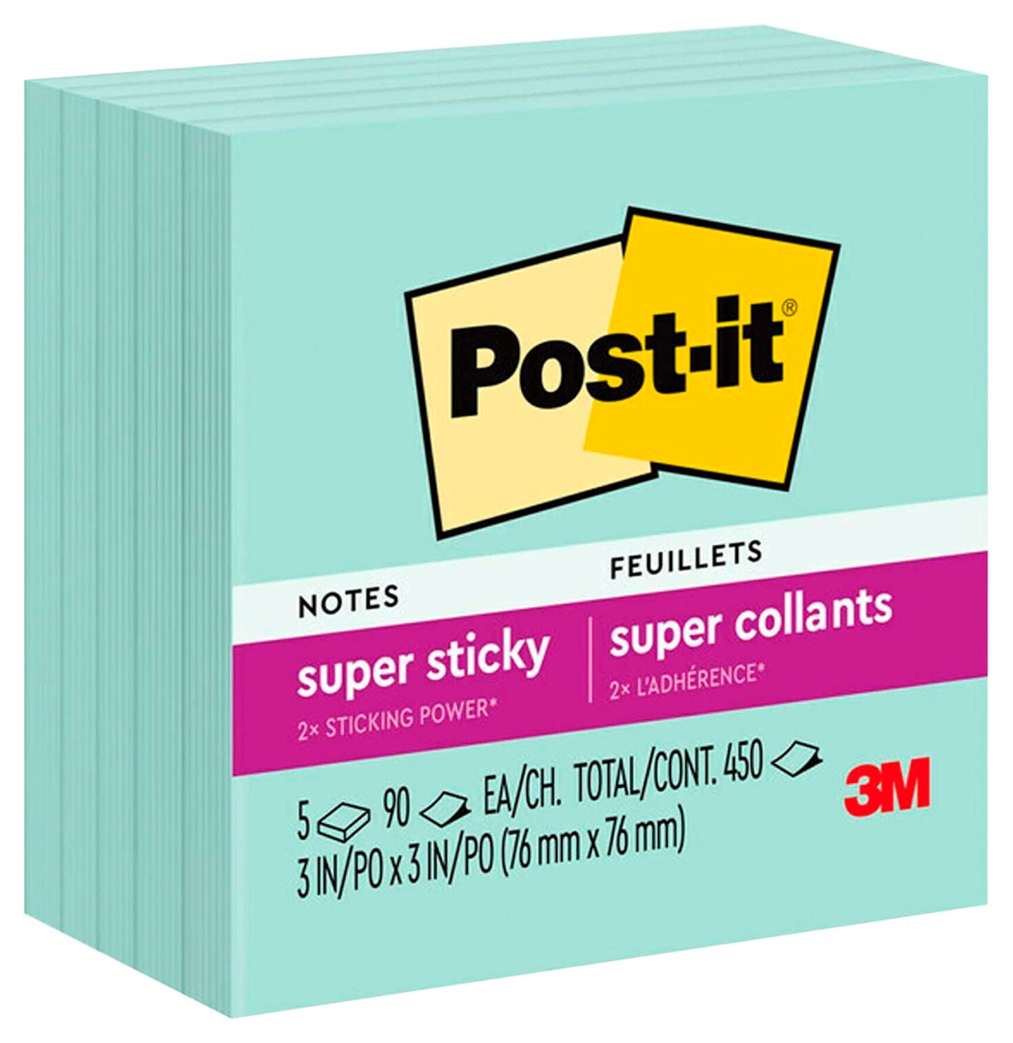 NOTES POST-IT 3X3 IN SUPER STICKY FRESH MINT PACK OF 5