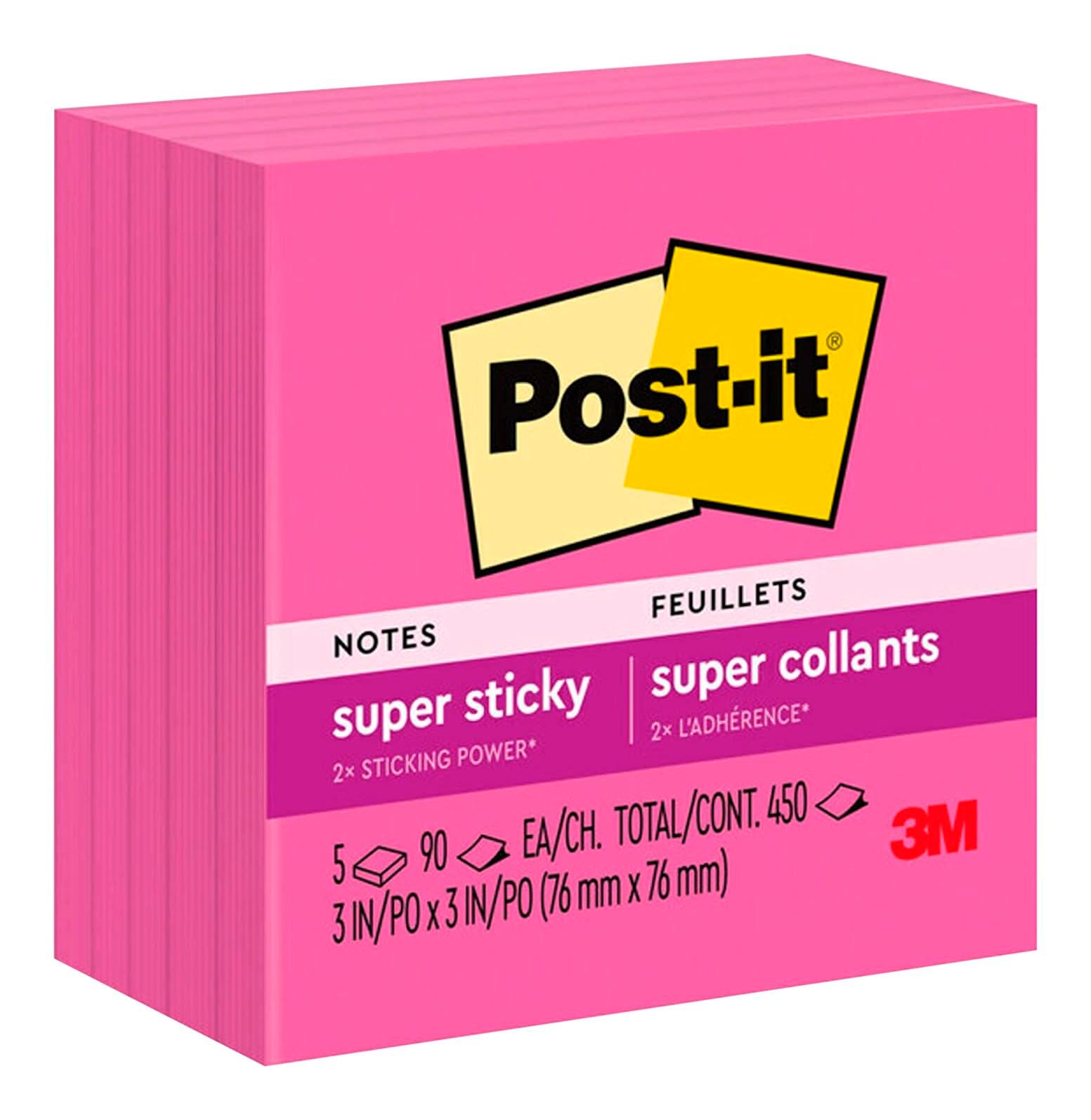 NOTES POST-IT 3X3 IN SUPER STICKY POWER PINK PACK OF 5