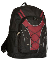 BACKPACK MULTI-POCKET WITH BUNGEE DESIGN - 6 IN X 12 IN X 17 IN - BURGUNDY