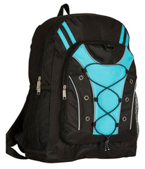 BACKPACK MULTI-POCKET WITH BUNGEE DESIGN - 6 IN X 12 IN X 17 IN - LIGHT BLUE