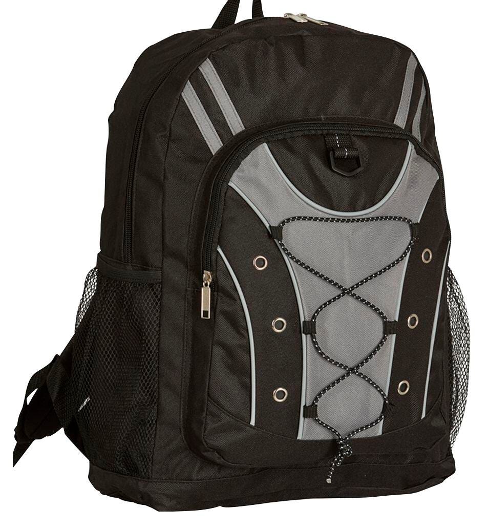 BACKPACK MULTI-POCKET WITH BUNGEE DESIGN - 6 IN X 12 IN X 17 IN - GRAY