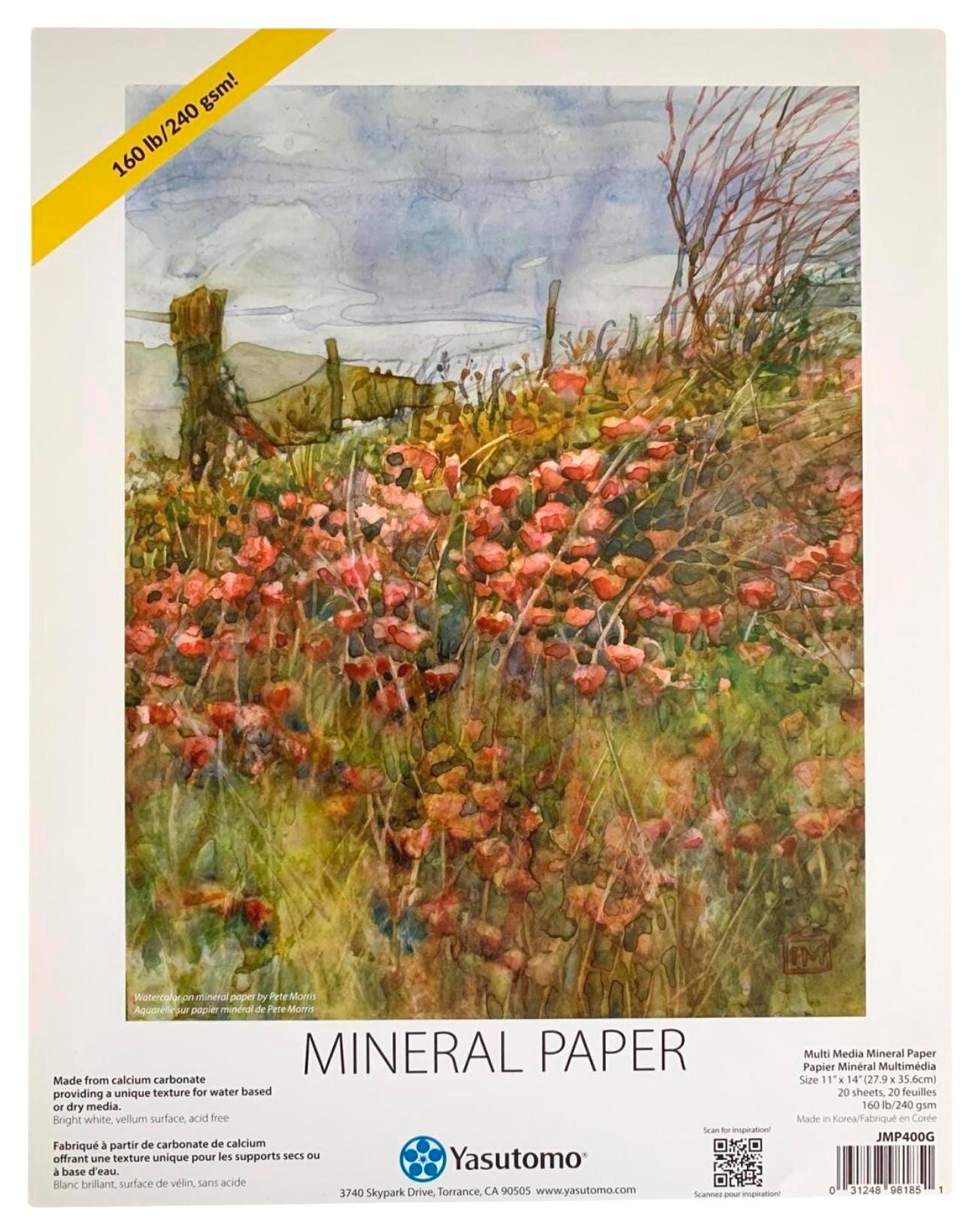 PAPER PAD MINERAL PAPER 11 X 14 IN 160 LB 20 SHTS