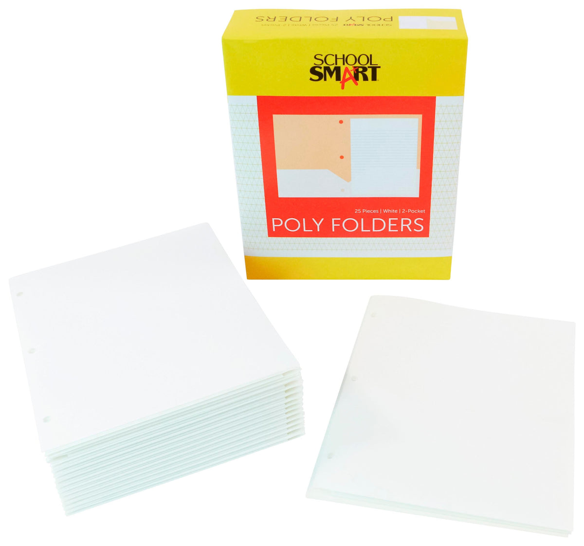 FOLDER 2-POCKET POLY 3HP WHITE PACK OF 25 SCHOOL SMART