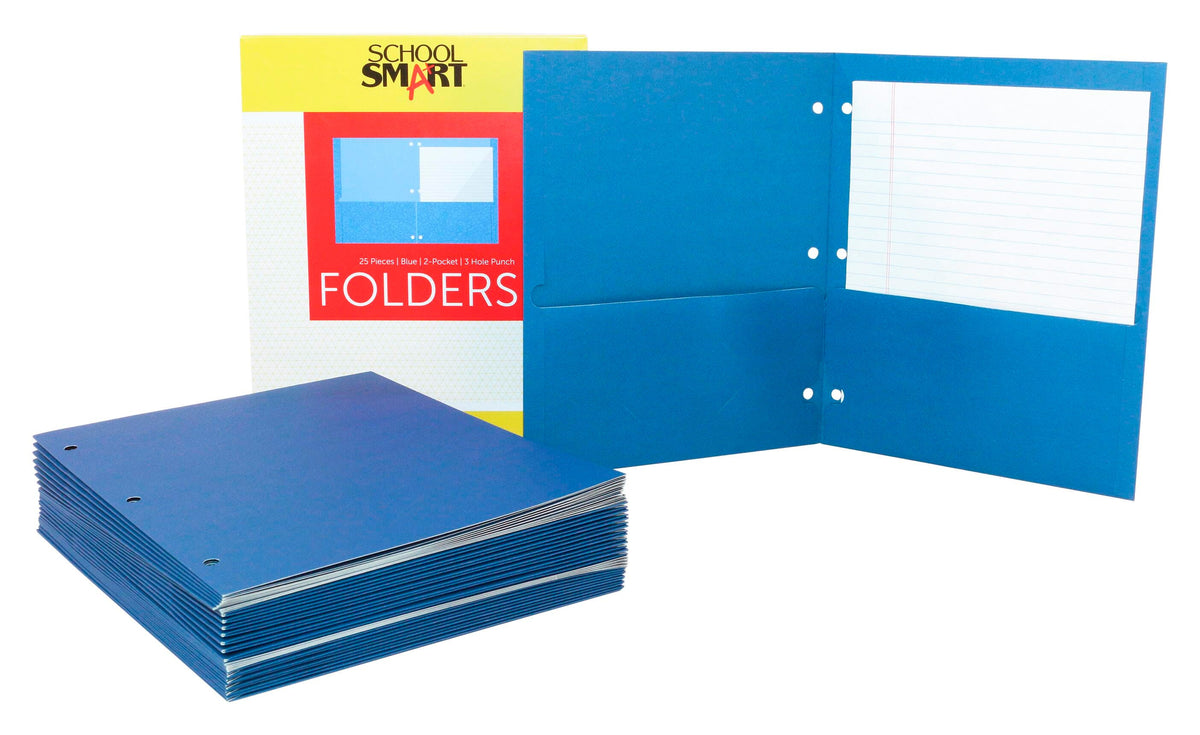 FOLDER 2-POCKET 3HP BLUE PACK OF 25 - SCHOOL SMART