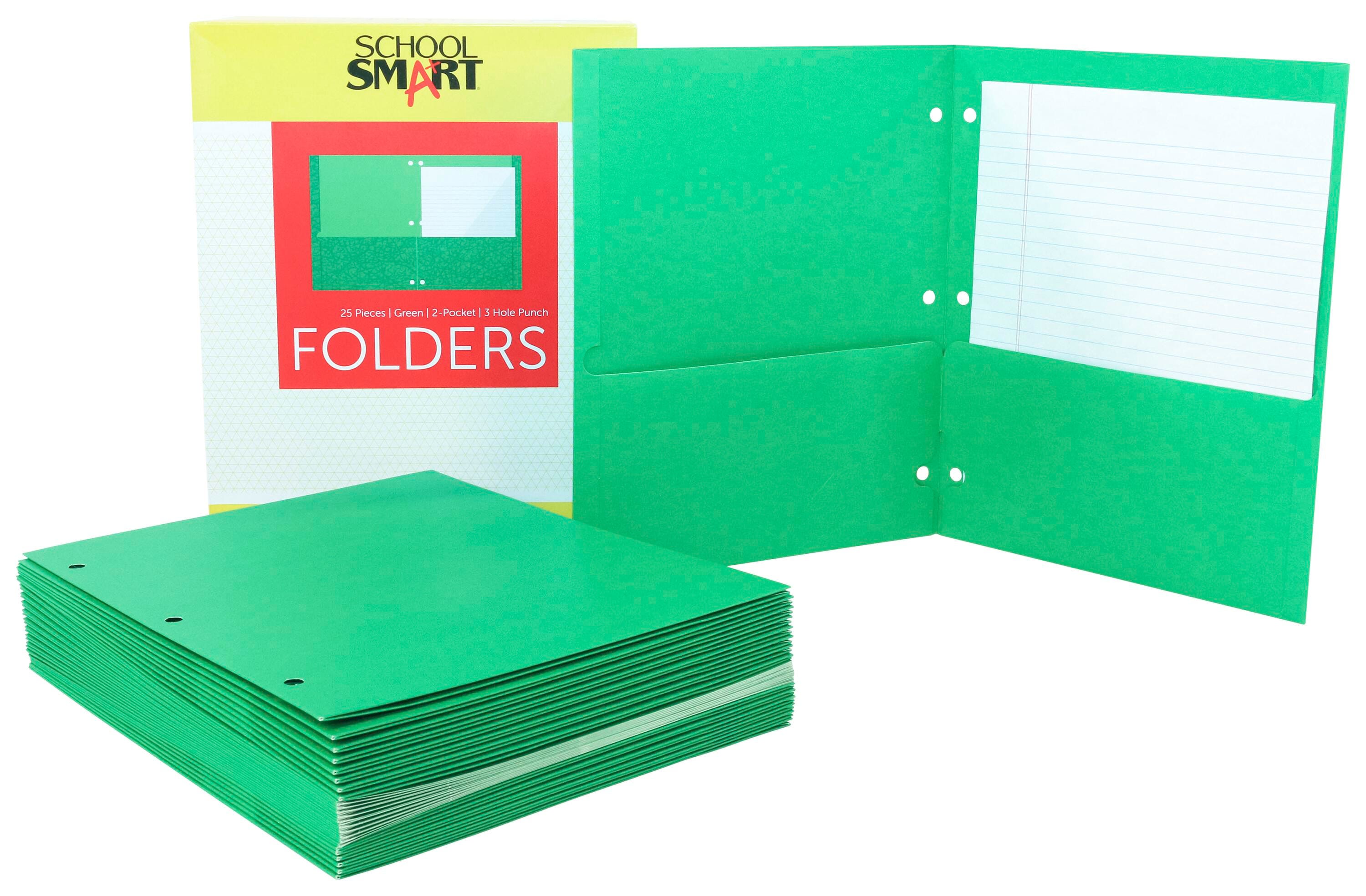 FOLDER 2-POCKET 3HP GREEN PACK OF 25 - SCHOOL SMART