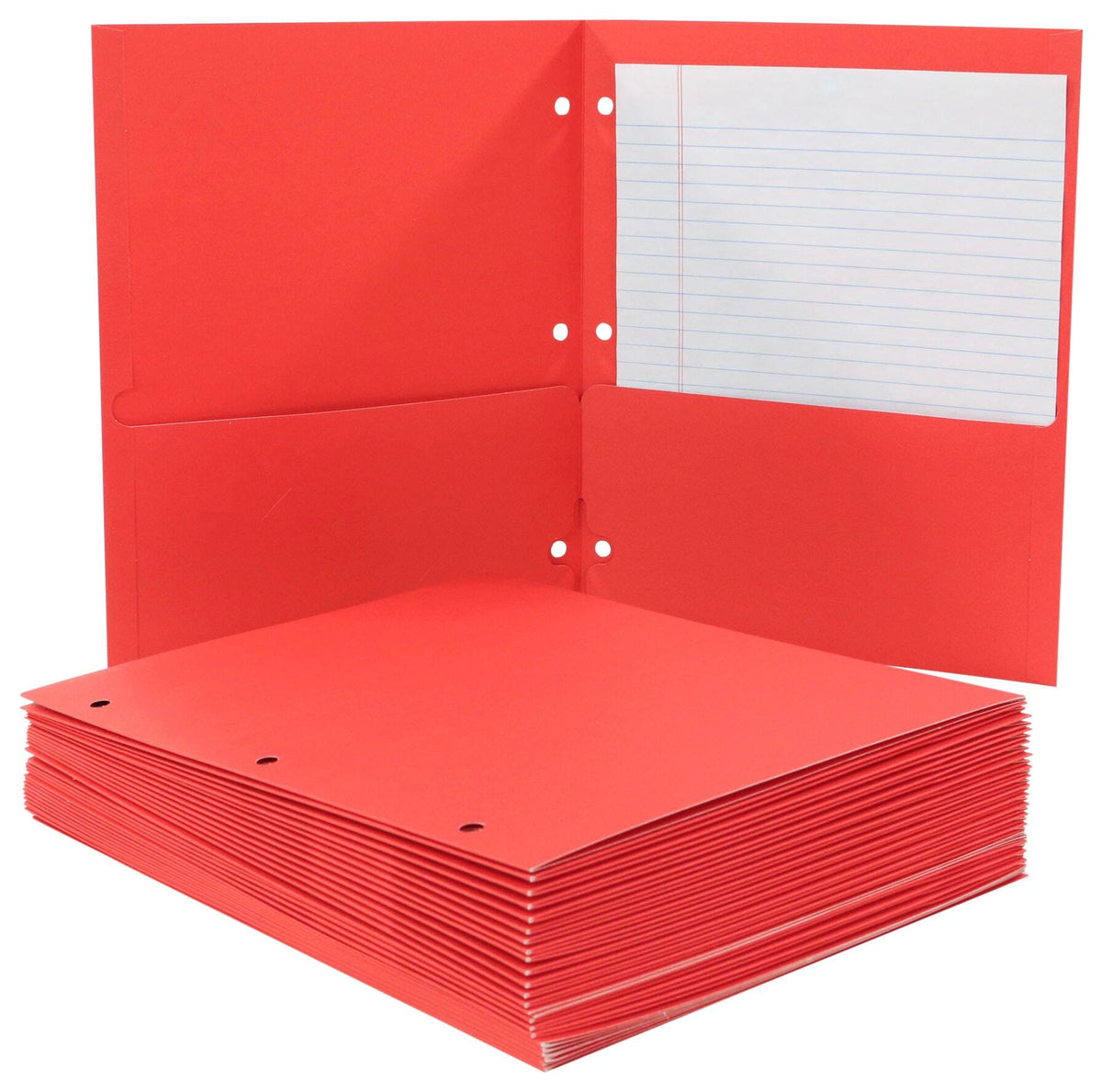 FOLDER 2-POCKET 3HP RED PACK OF 25 - SCHOOL SMART
