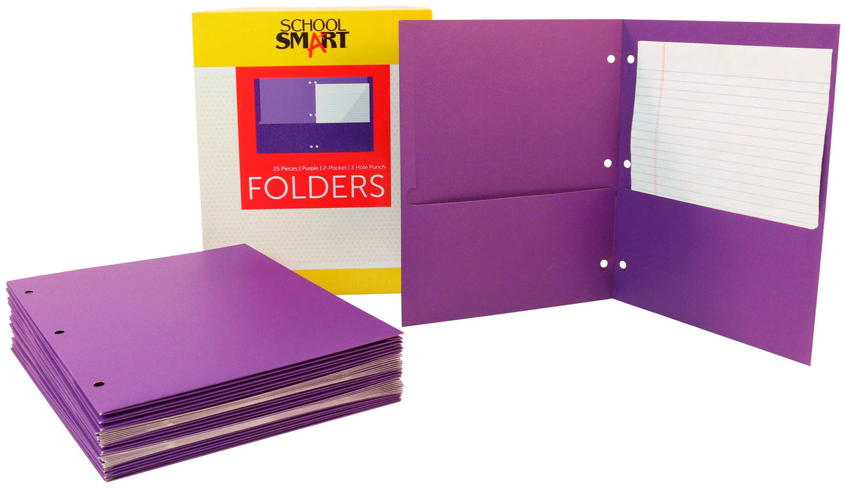 FOLDER 2-POCKET 3HP PURPLE PACK OF 25 - SCHOOL SMART