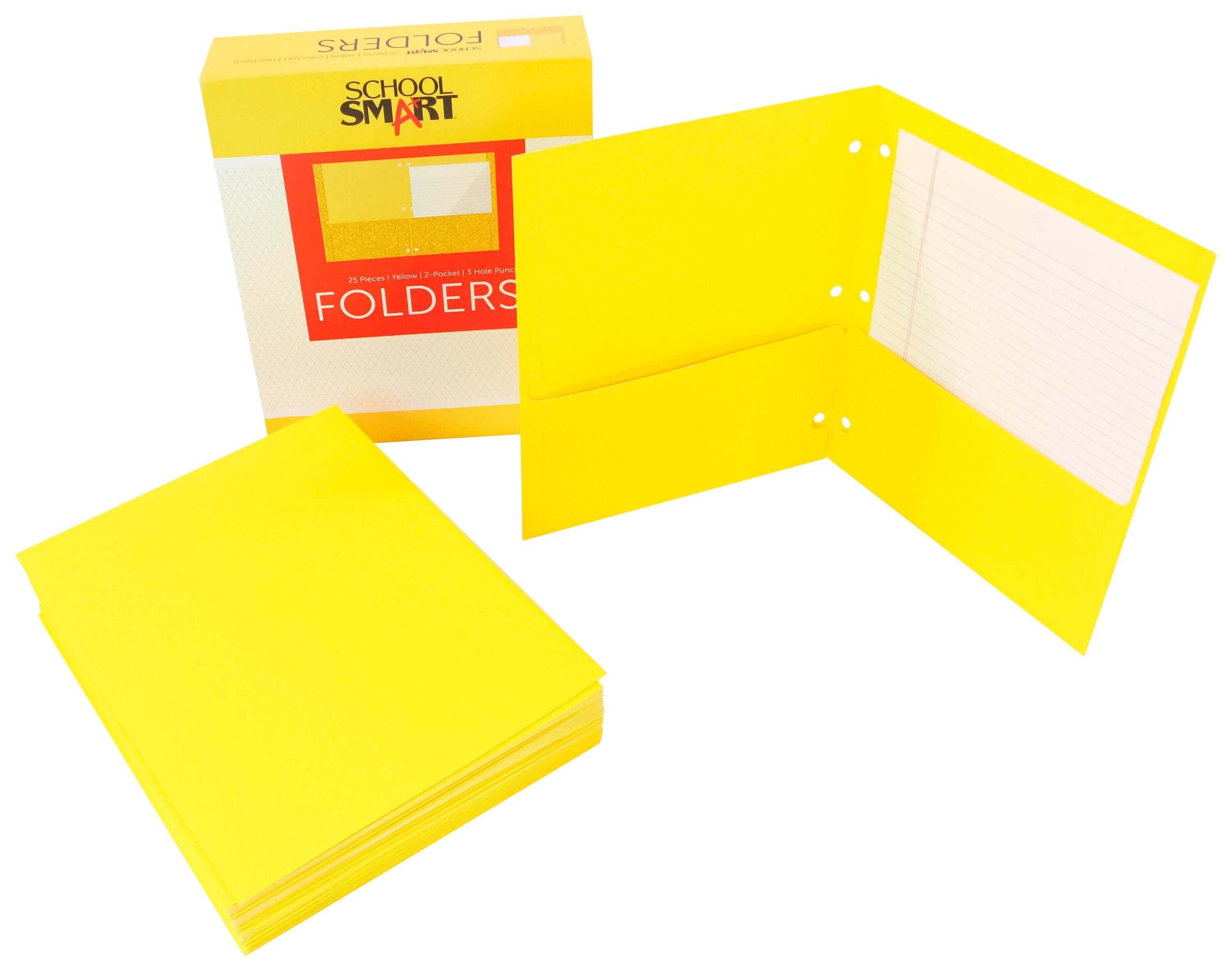 FOLDER 2-POCKET 3HP YELLOW PACK OF 25 - SCHOOL SMART