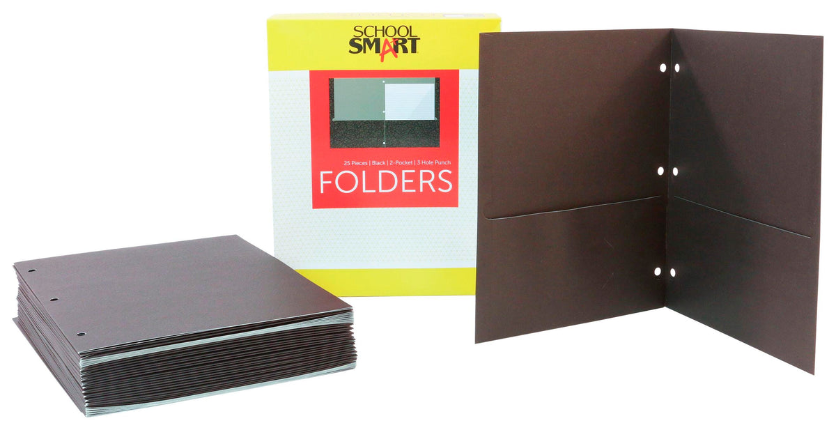 FOLDER 2-POCKET 3HP BLACK PACK OF 25 - SCHOOL SMART