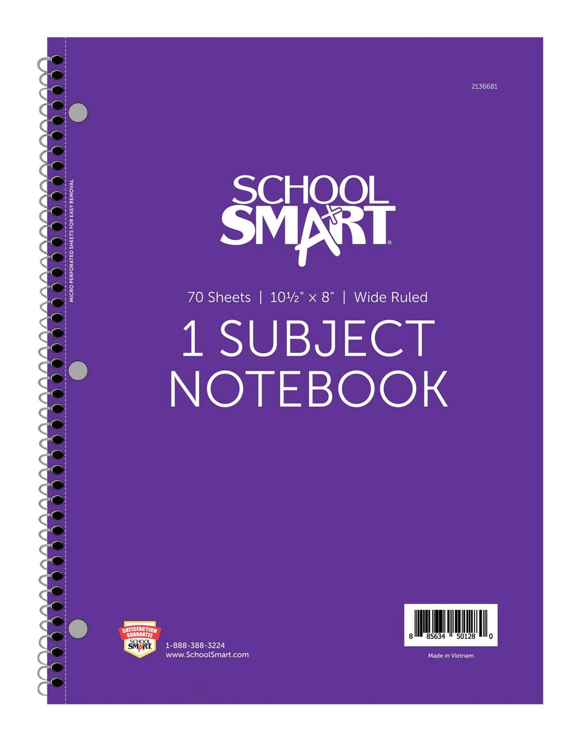 NOTEBOOK SPIRAL WR 10.5 X 8 70 SHEETS PERFORATED PURPLE - EACH