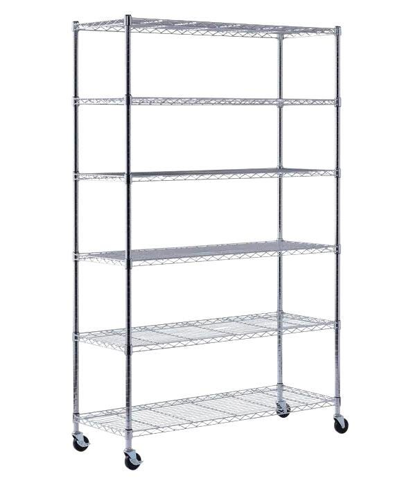 SANDUSKY MOBILE WIRE SHELVING - 48 W X 18 D X 72 H IN - 6 SHELVES - CHROME