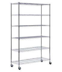 SANDUSKY MOBILE WIRE SHELVING - 48 W X 18 D X 72 H IN - 6 SHELVES - CHROME