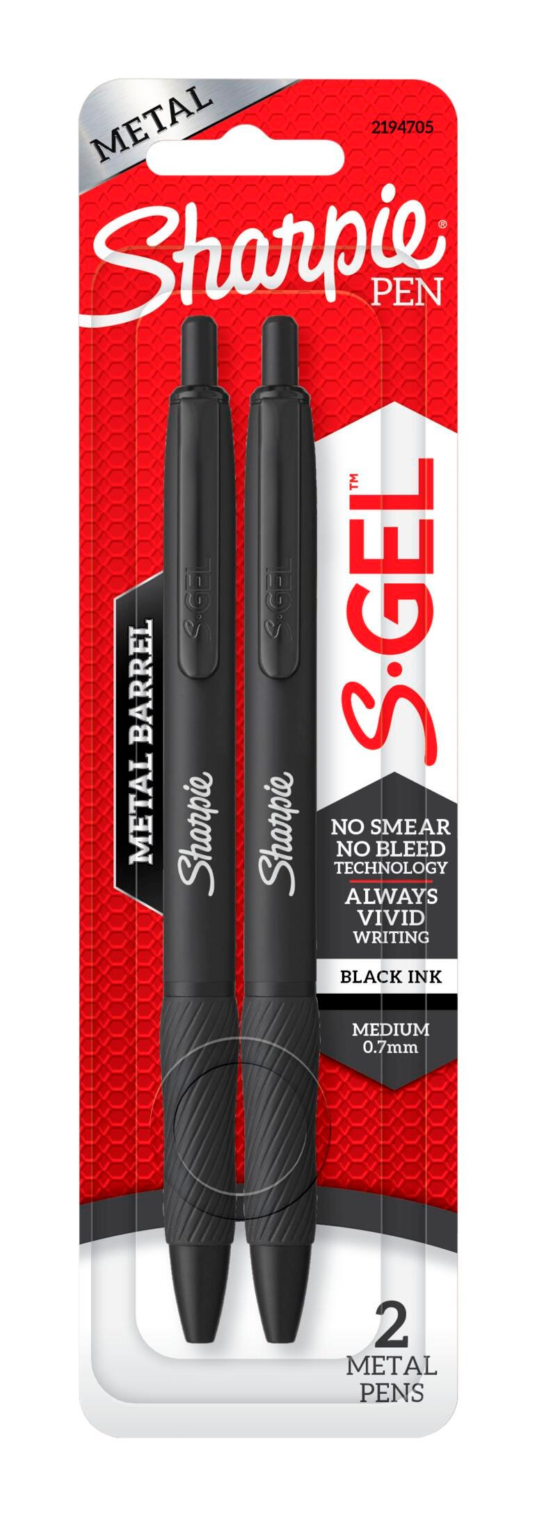PEN SHARPIE GEL 0.7 MM METAL BLACK BARREL BLACK INK PK OF 2