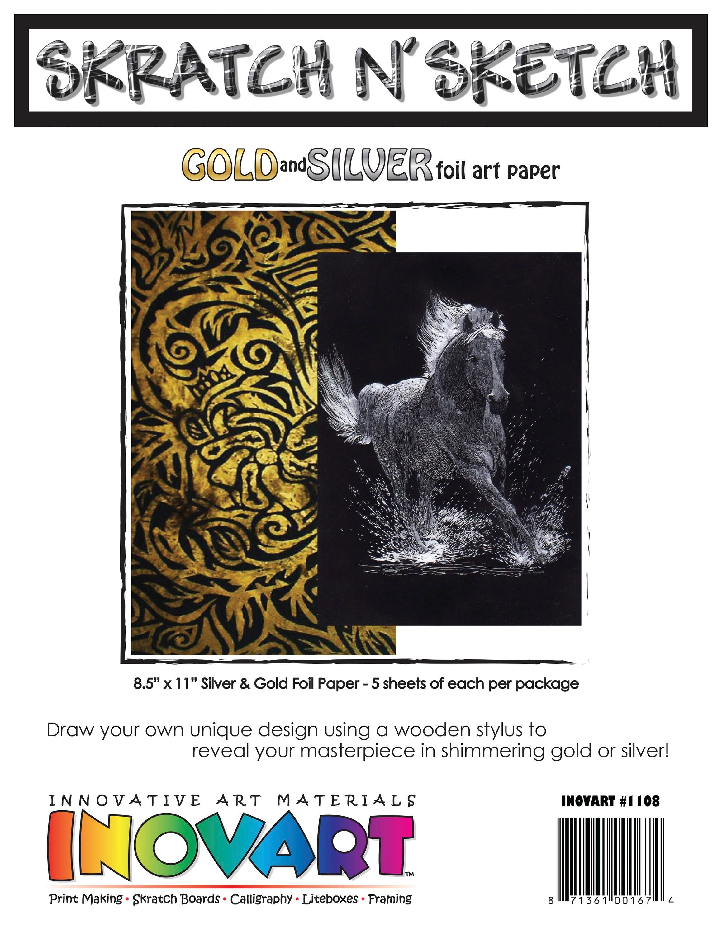 PAPER SKRATCH 8.5 X 11 GLD SLV W STYLUS 10 SHEETS