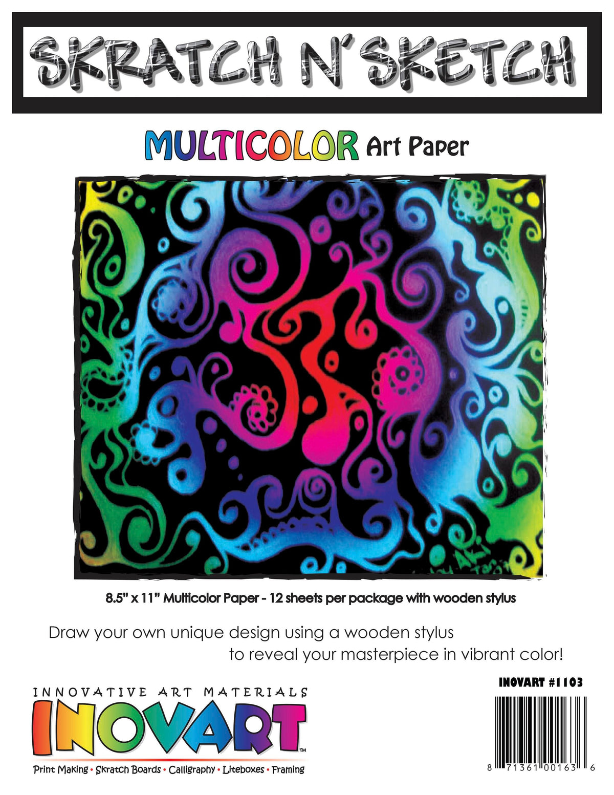 PAPER SKRATCH 8.5 X 11 MULTICOLOR W STYLUS 12 SHEETS