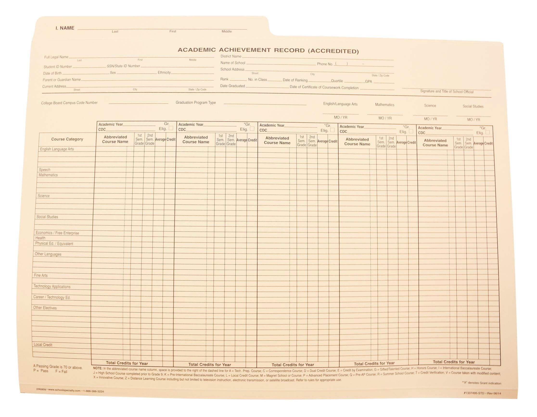 12 PT CUMULATIVE RECORD FOLDER STANDARD PACK OF 100