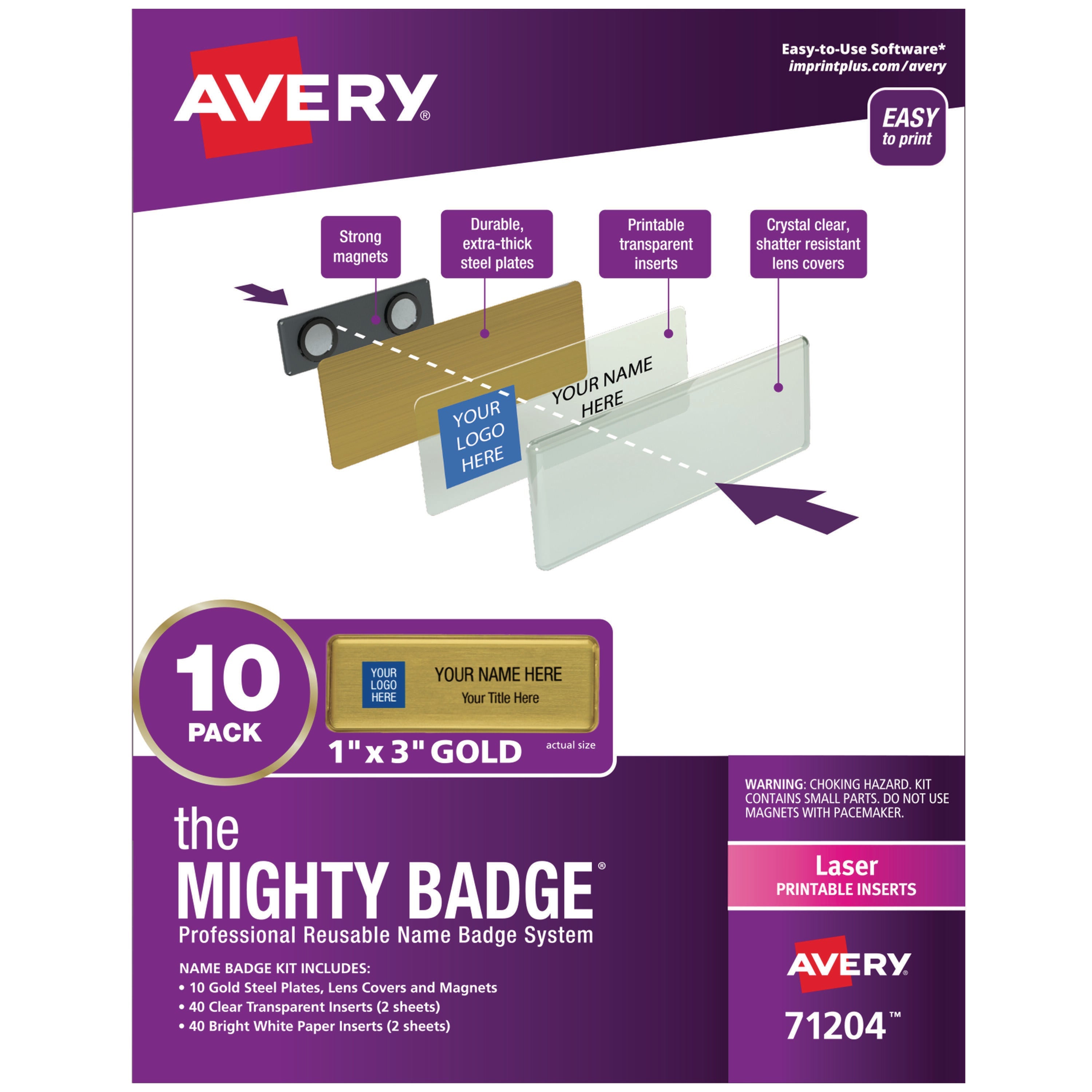 VISITOR ACCESS - AVERY REUSABLE NAME BADGE SYSTEM - 1X3 - LASER PRINT - GOLD