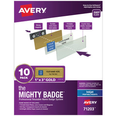 VISITOR ACCESS - AVERY REUSABLE NAME BADGE SYSTEM - 1X3 - INKJET PRINT - GOLD