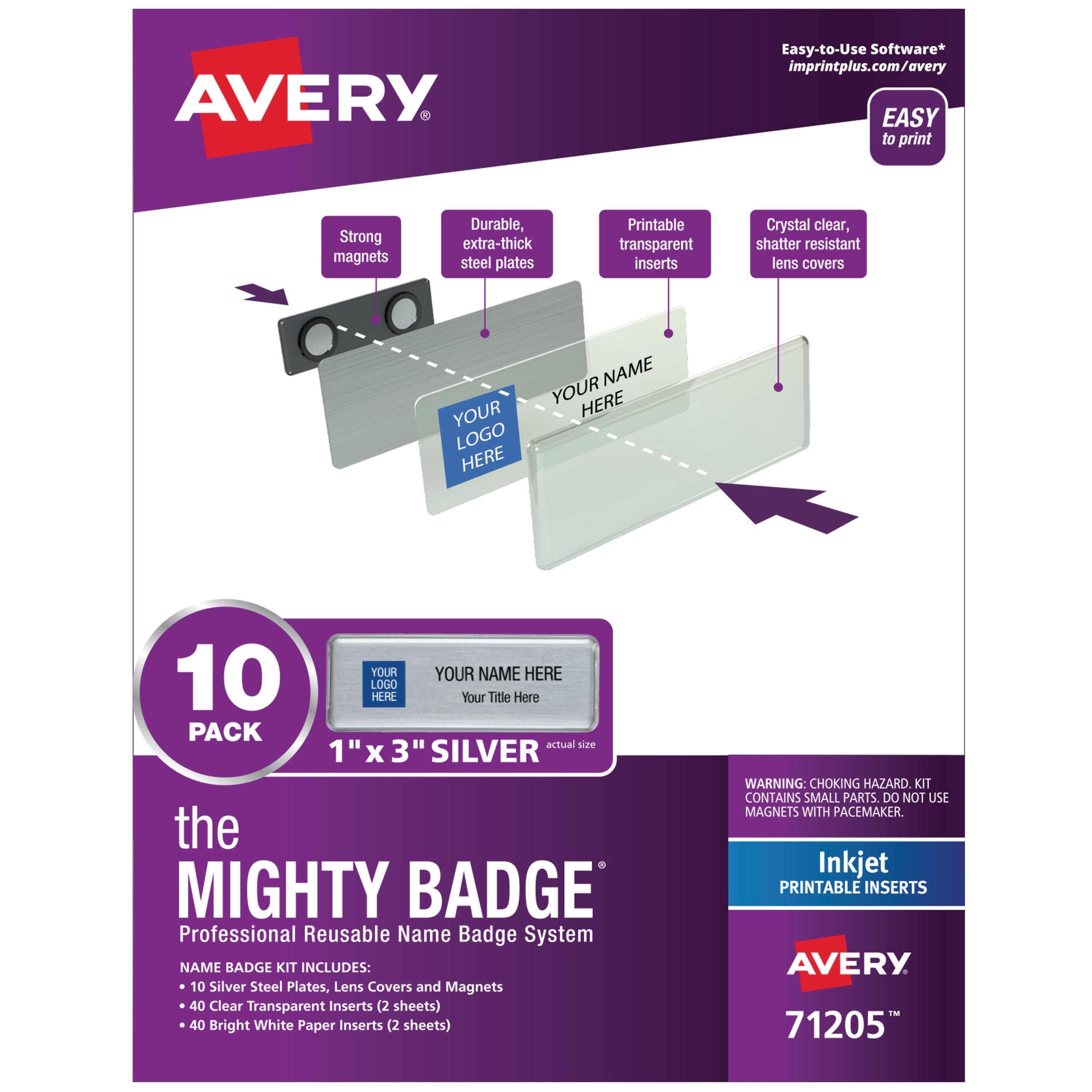 VISITOR ACCESS - AVERY REUSABLE NAME BADGE SYSTEM - 1X3 - INKJET PRINT - SILVER