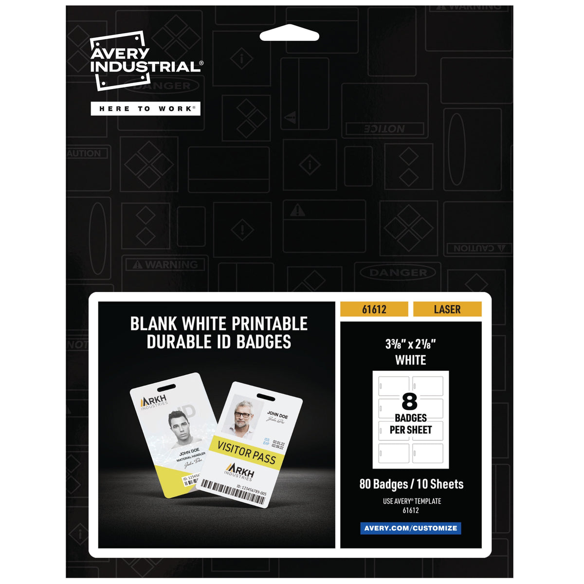 VISITOR ACCESS - AVERY DURABLE PORTRAIT ID BADGES AND NAME TAGS - 3.375 X 2.125 - LASER PRINT - WHITE