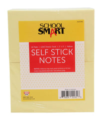 NOTES SELF STICK 3X5IN YELLOW 100 SHEET PAD PACK OF 12 - SCHOOL SMART