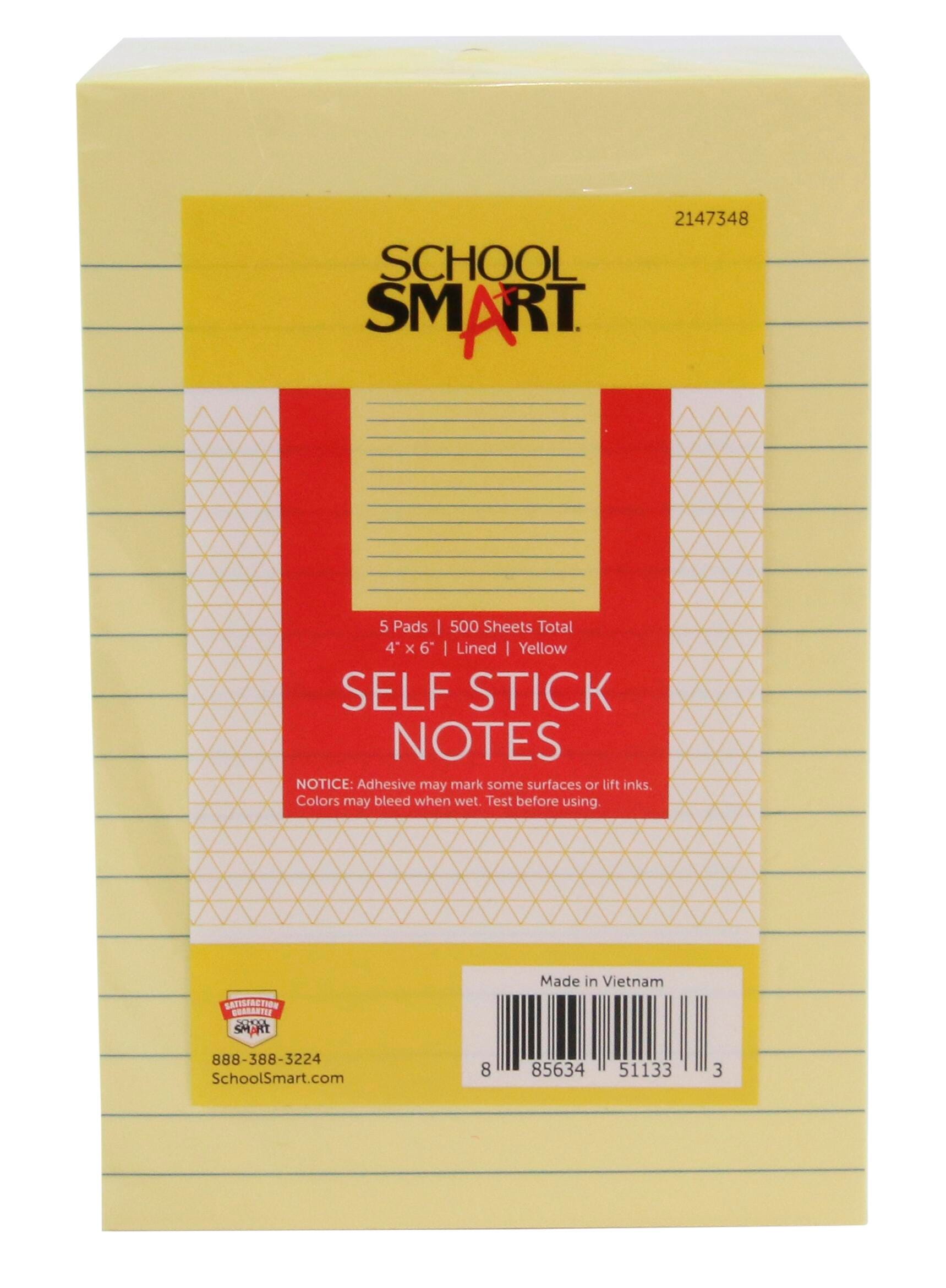 NOTES SELF STICK 4X6IN YELLOW 100 SHEET PAD PACK OF 5- SCHOOL SMART
