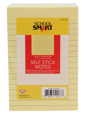 NOTES SELF STICK 4X6IN YELLOW 100 SHEET PAD PACK OF 5- SCHOOL SMART
