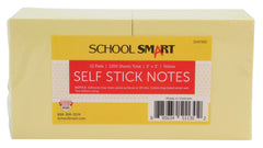 NOTES SELF STICK 3X3IN YELLOW 100 SHEET PAD PACK OF 12 - SCHOOL SMART